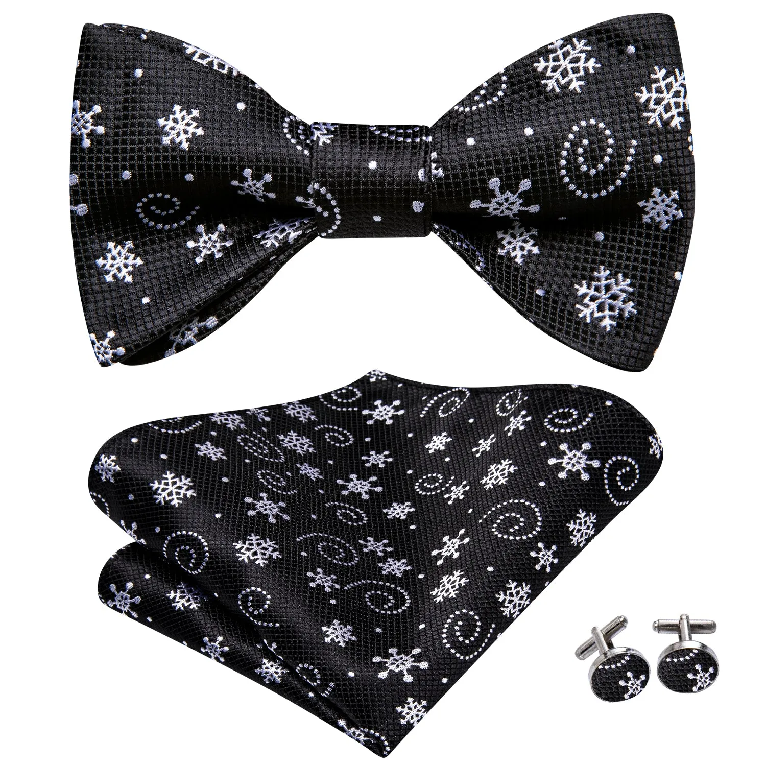 Hi-Tie Black White Christmas Snowflake Self-tied Festival Bow Tie Set