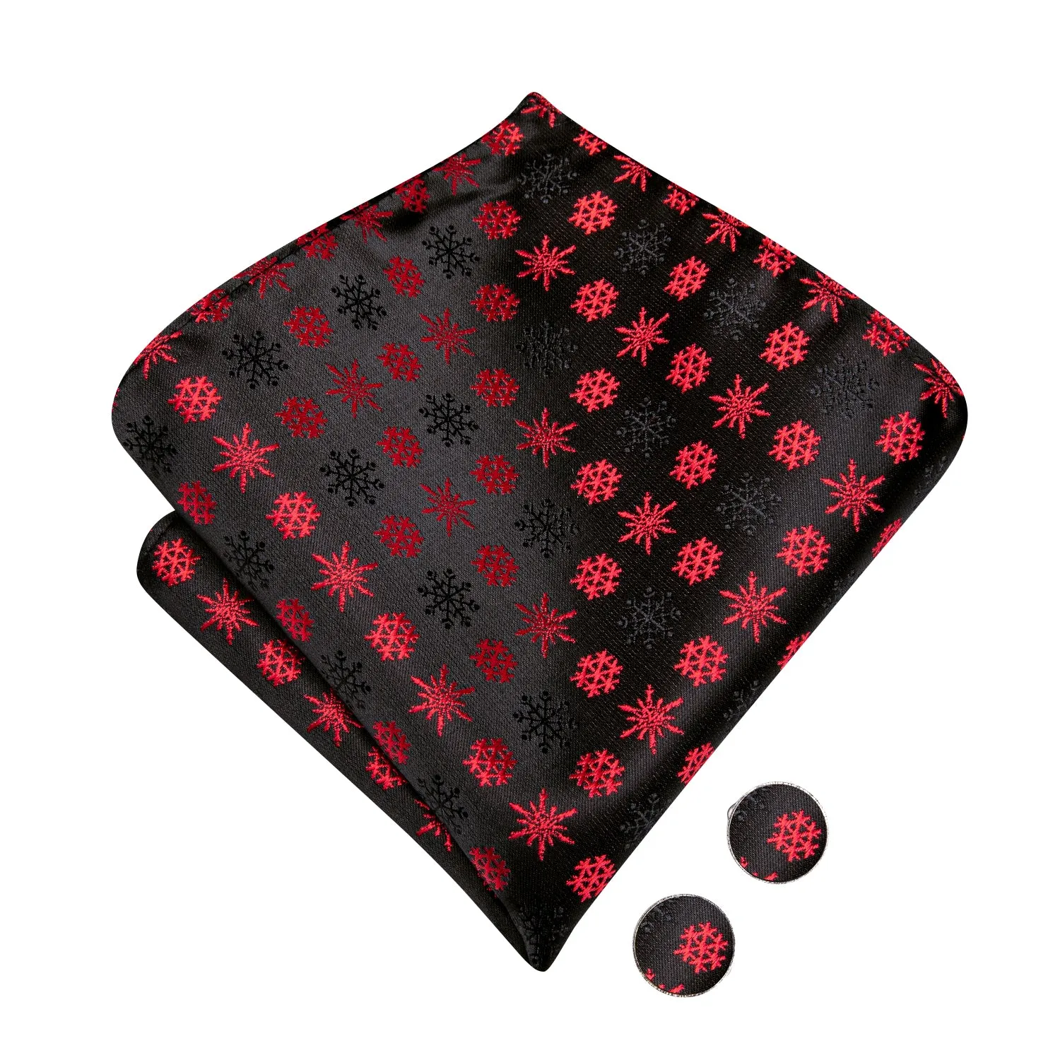 Hi-Tie Christmas Black Red Snowflake Pre-tied Bow Tie Hanky Cufflinks Set