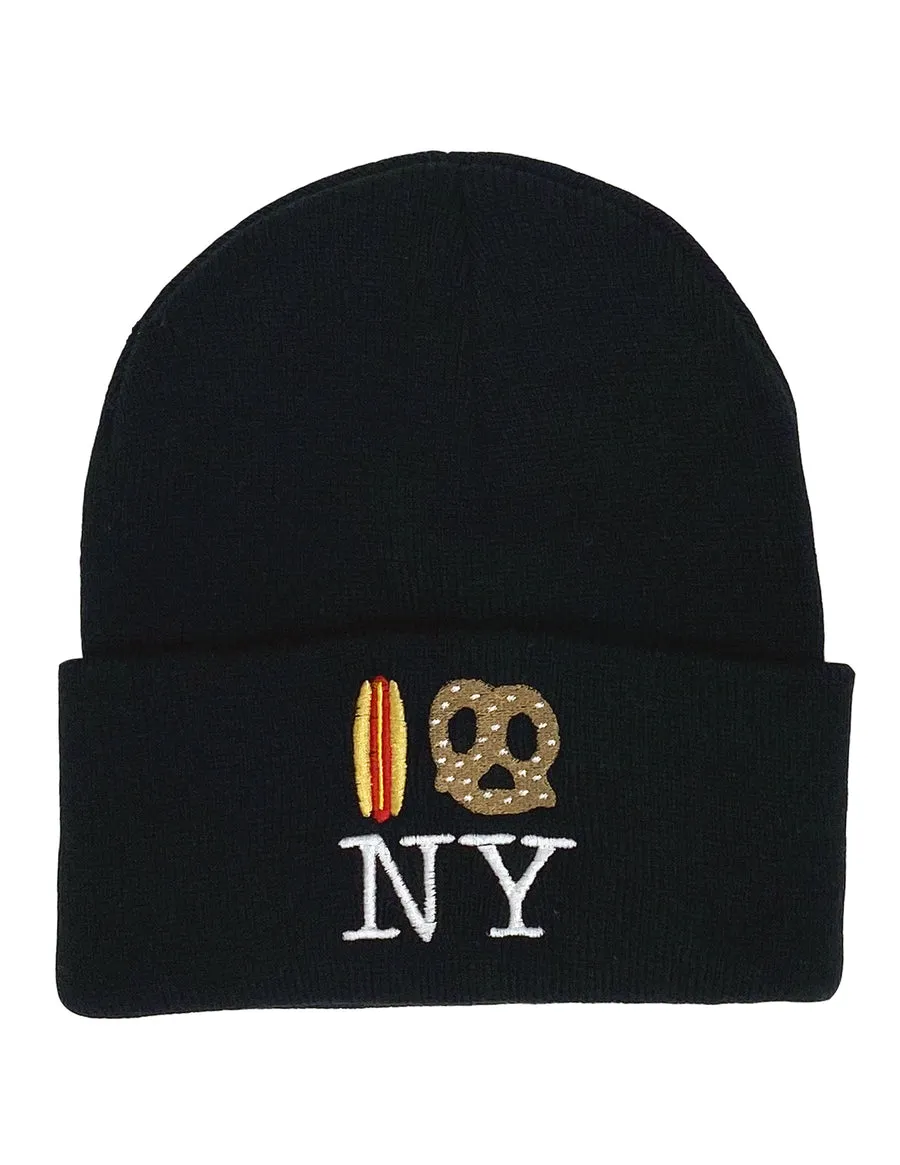 Hot Dog Pretzel NY Knit Beanie