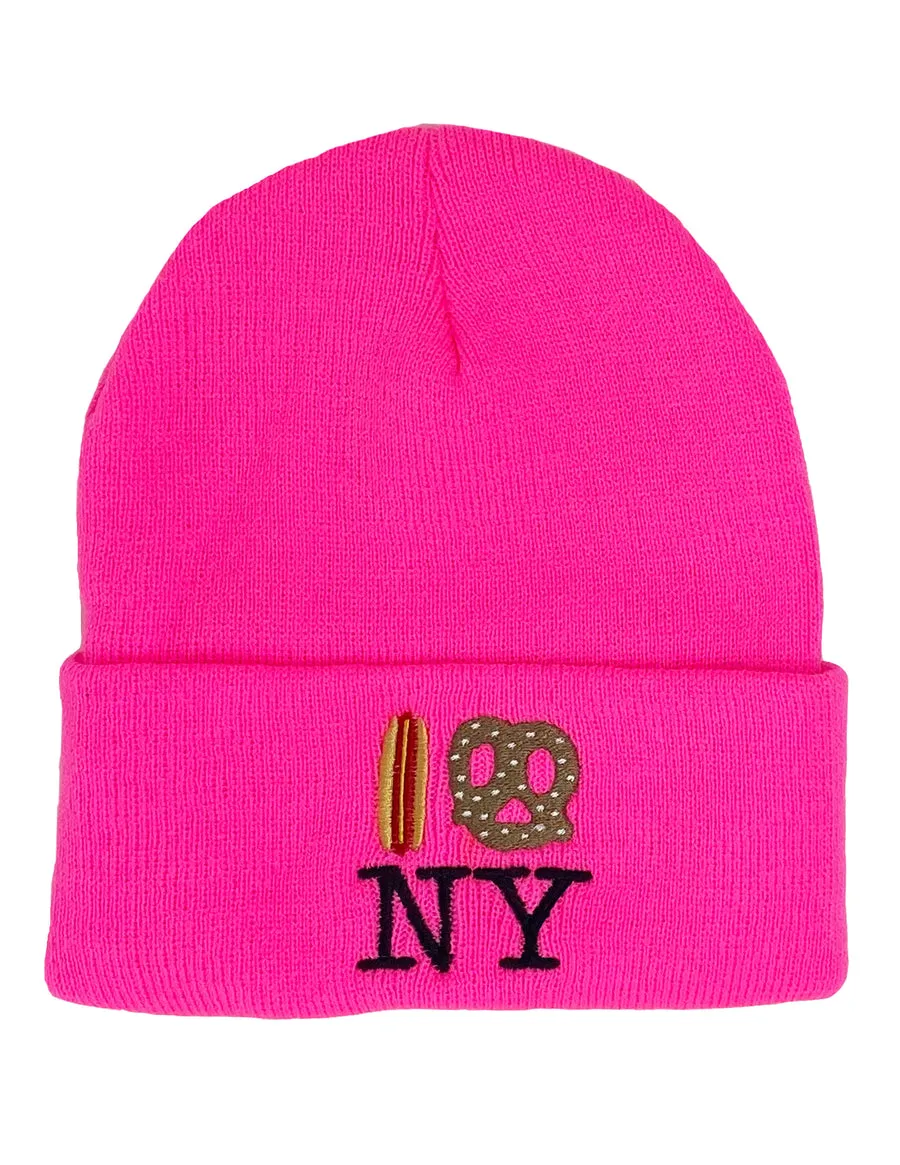 Hot Dog Pretzel NY Knit Beanie