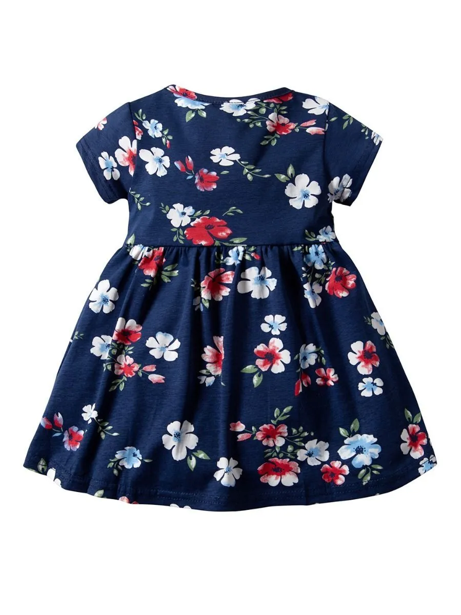 Hot Sale Baby Girl Floral Short Sleeve Romper Dress for Summer