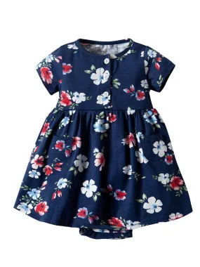 Hot Sale Baby Girl Floral Short Sleeve Romper Dress for Summer