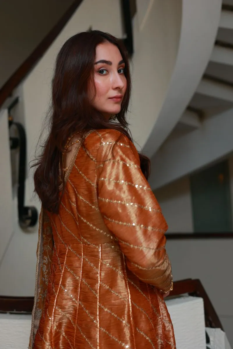 Huma Adnan - Anmol - Rust - Chiffon & Crushed Masoori - 2 Piece