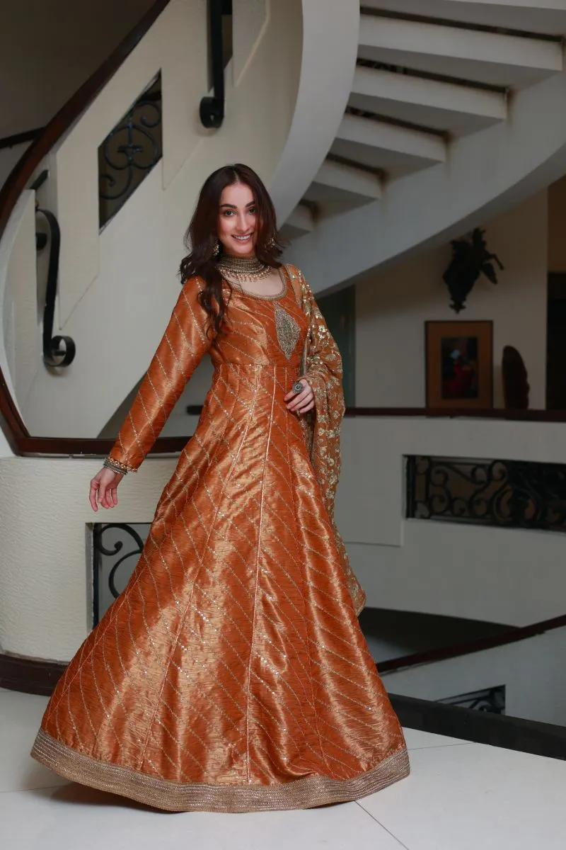 Huma Adnan - Anmol - Rust - Chiffon & Crushed Masoori - 2 Piece