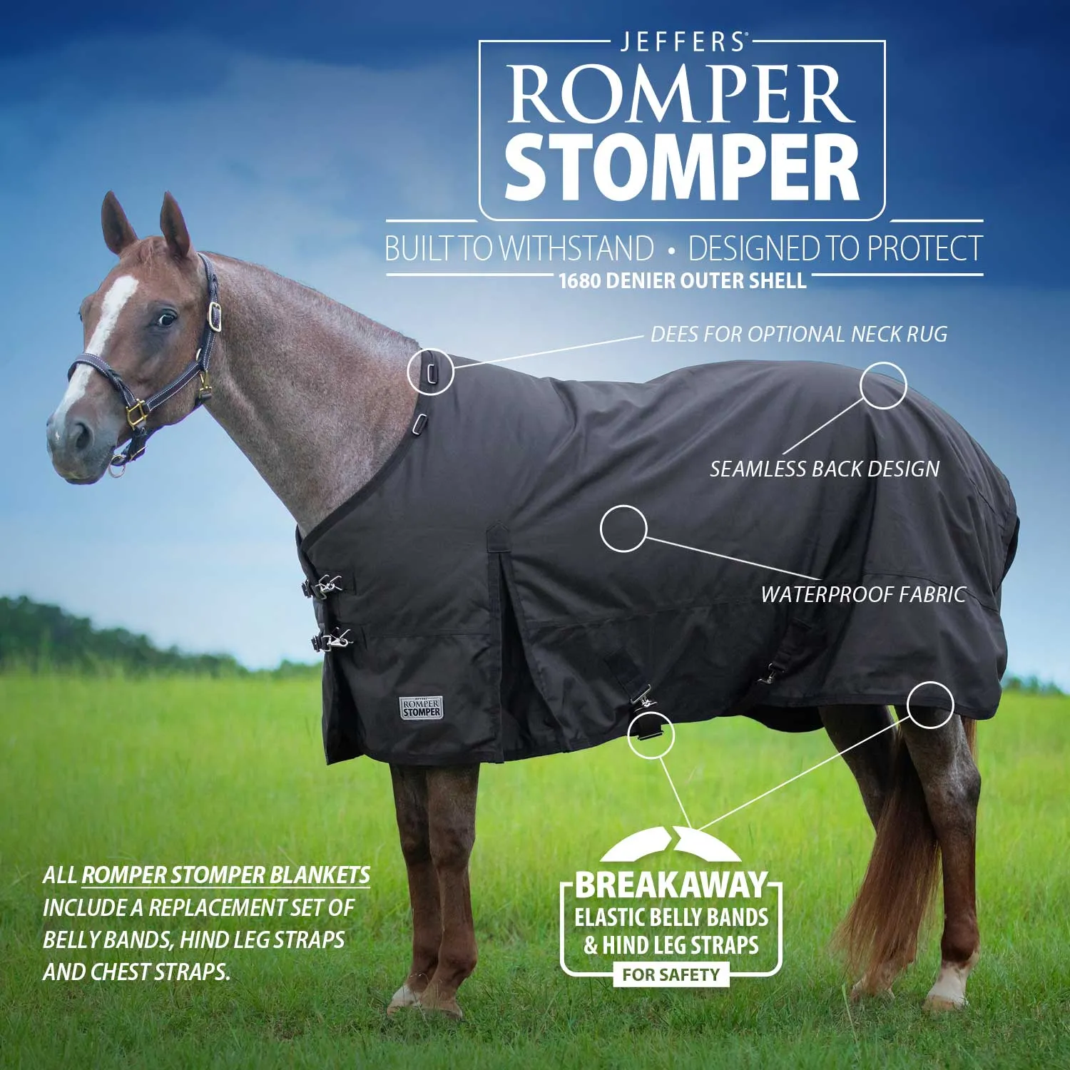 Jeffers Romper Stomper Horse Turnout Sheet, 1680D, 0 gram fill, Brown