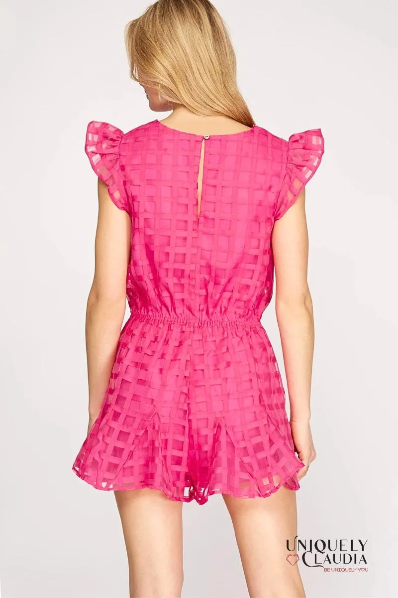 Josie Organza Checkered Pattern Romper