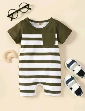 Khaki Striped Romper #2008