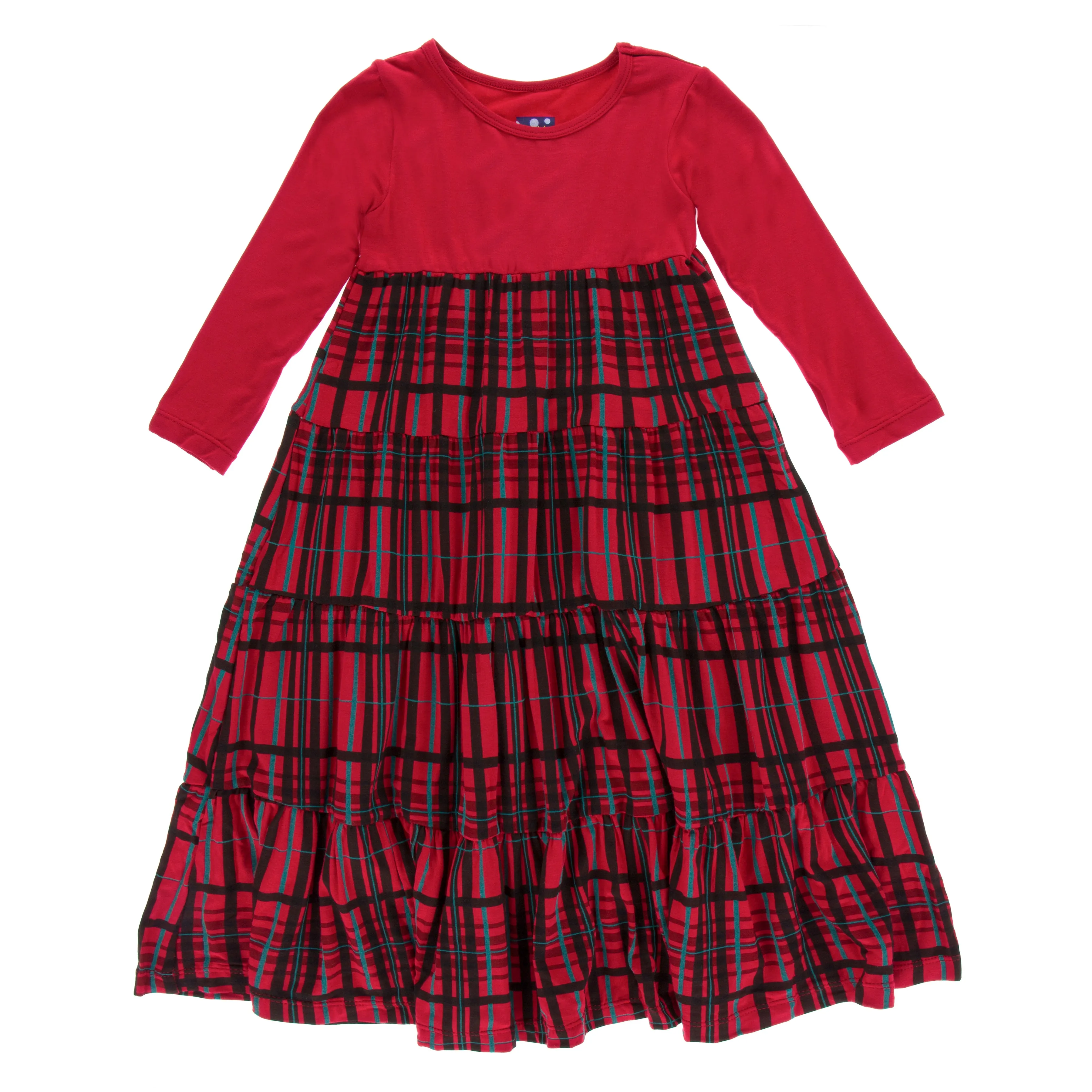 KicKee Pants Holiday Long Sleeve Tiered Dress - Christmas Plaid