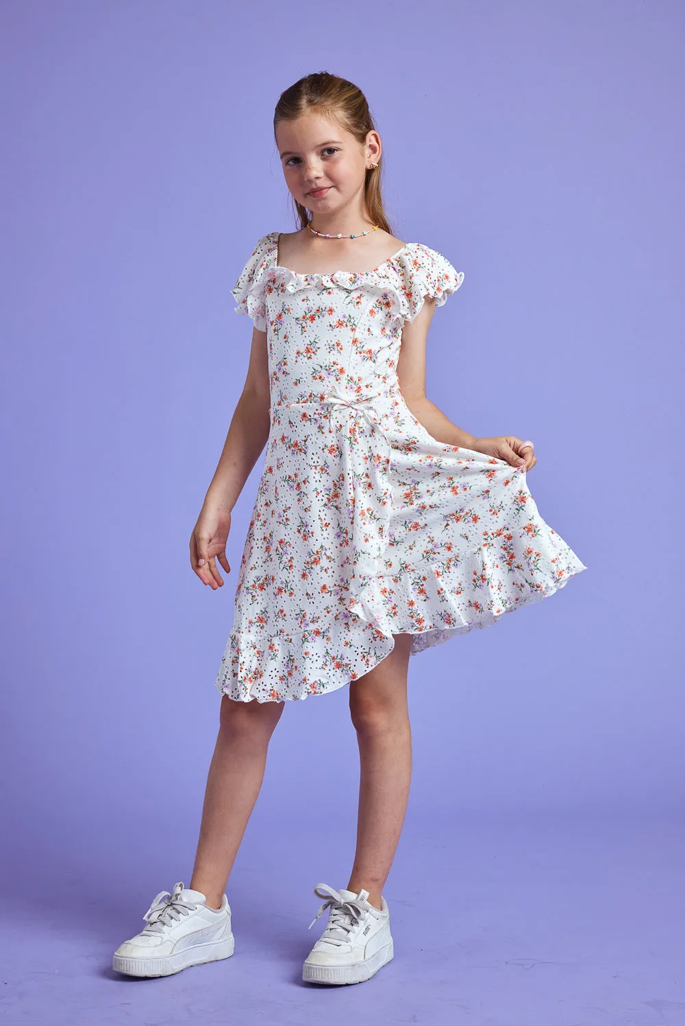 Kids Ivory Floral Knit Eyelet Dress