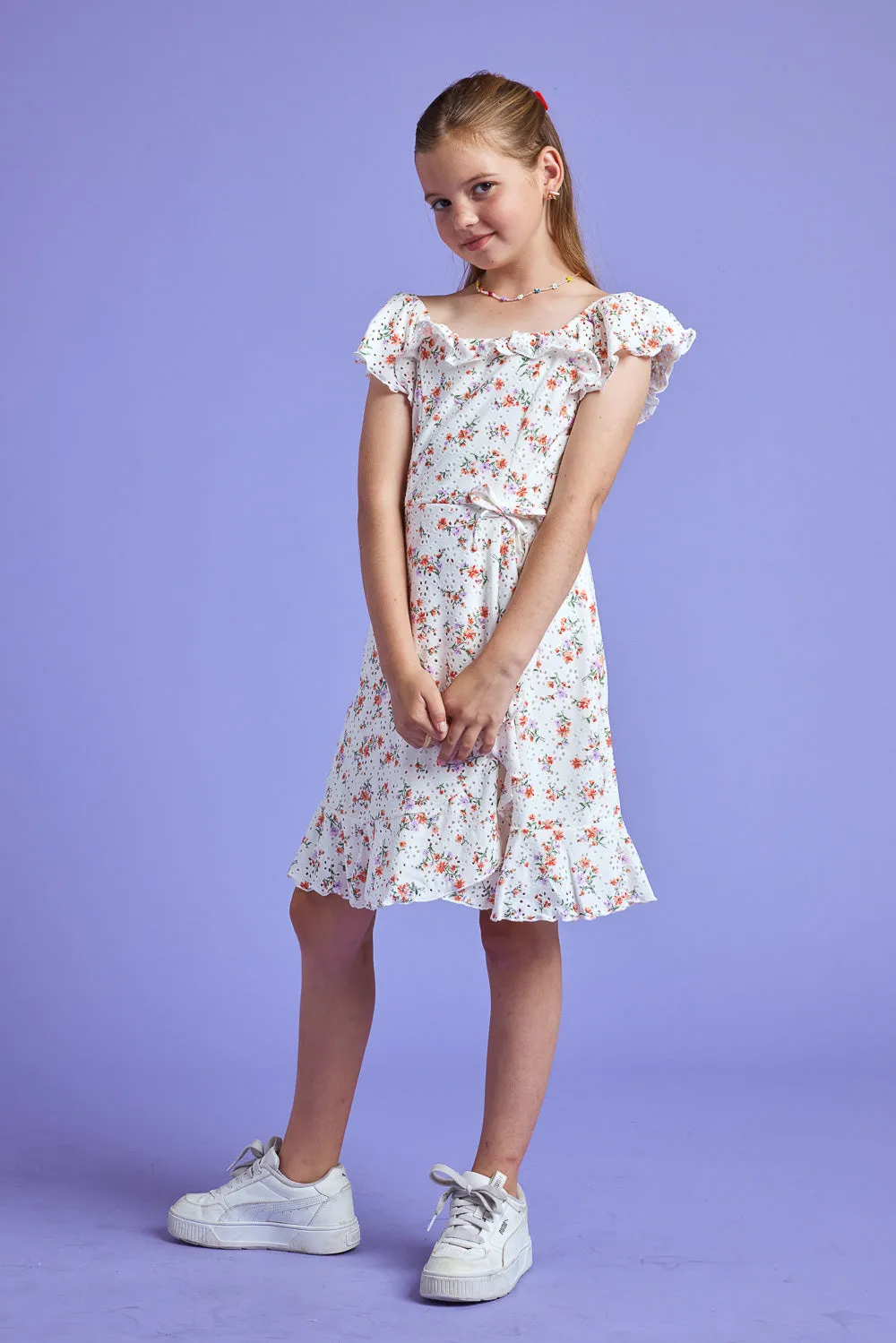 Kids Ivory Floral Knit Eyelet Dress