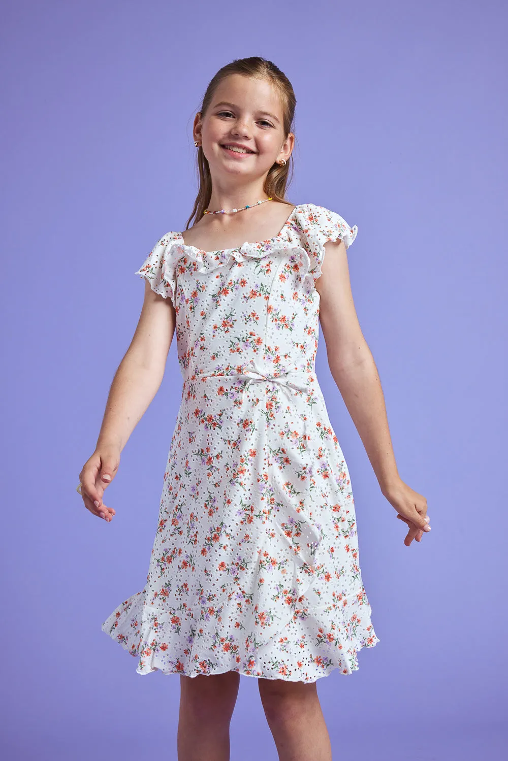 Kids Ivory Floral Knit Eyelet Dress