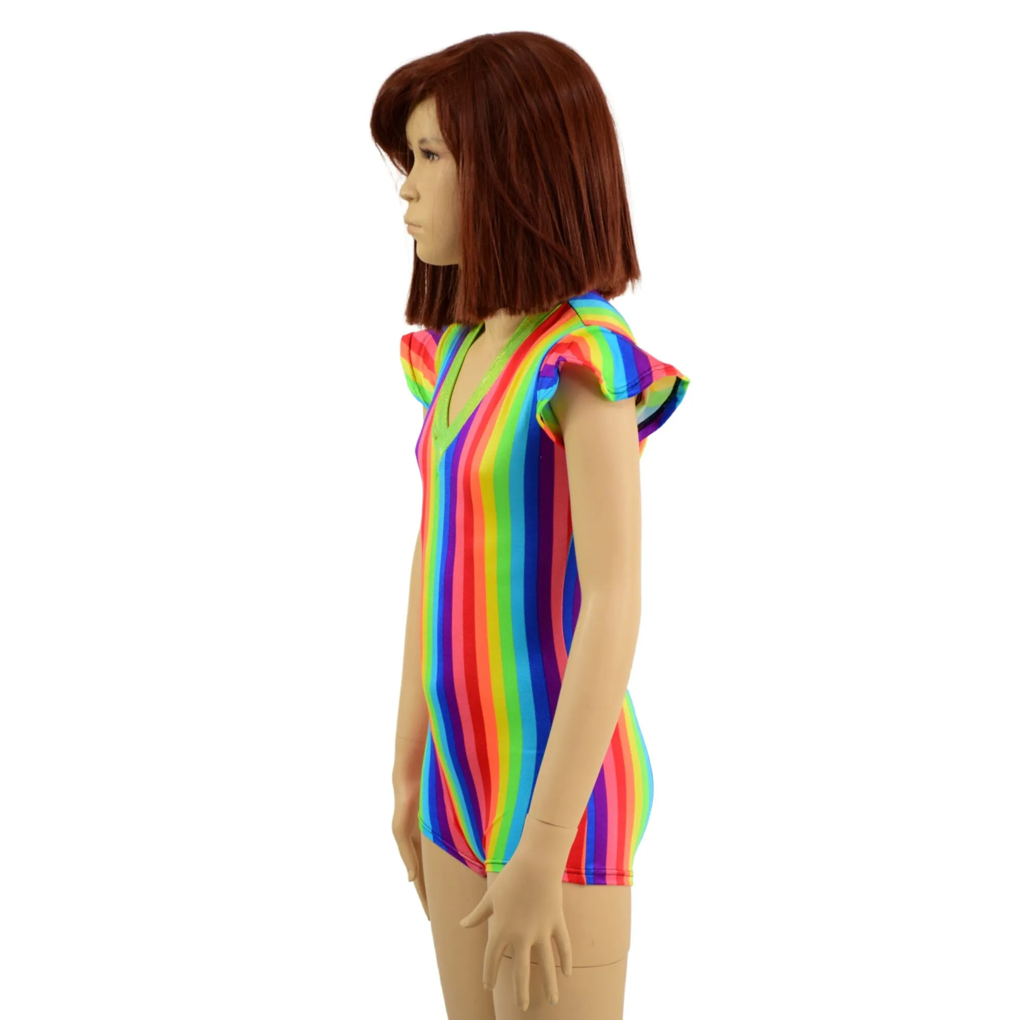 Kids Rainbow Striped Romper with Flip Sleeves