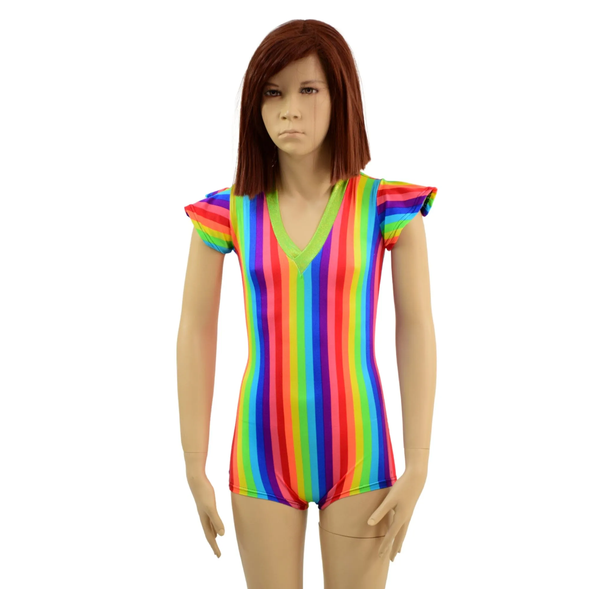 Kids Rainbow Striped Romper with Flip Sleeves