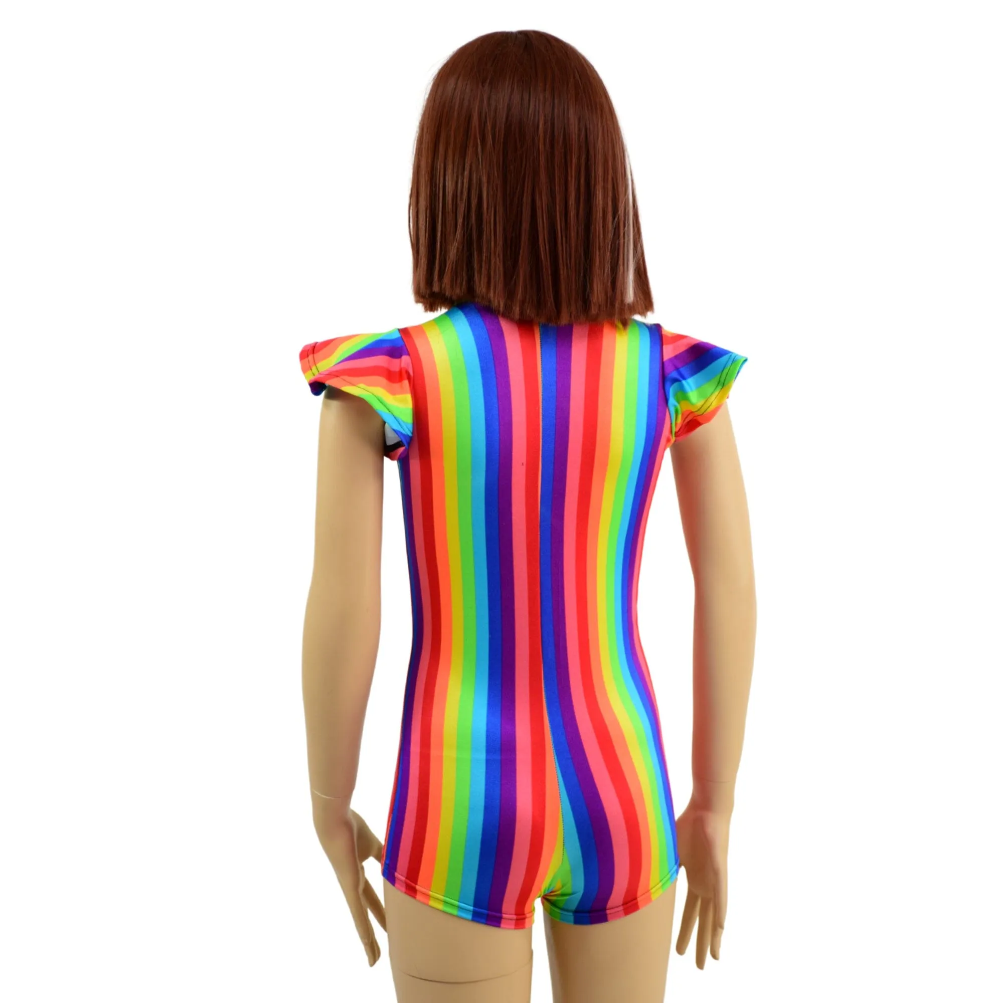 Kids Rainbow Striped Romper with Flip Sleeves