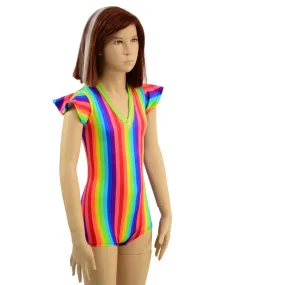 Kids Rainbow Striped Romper with Flip Sleeves