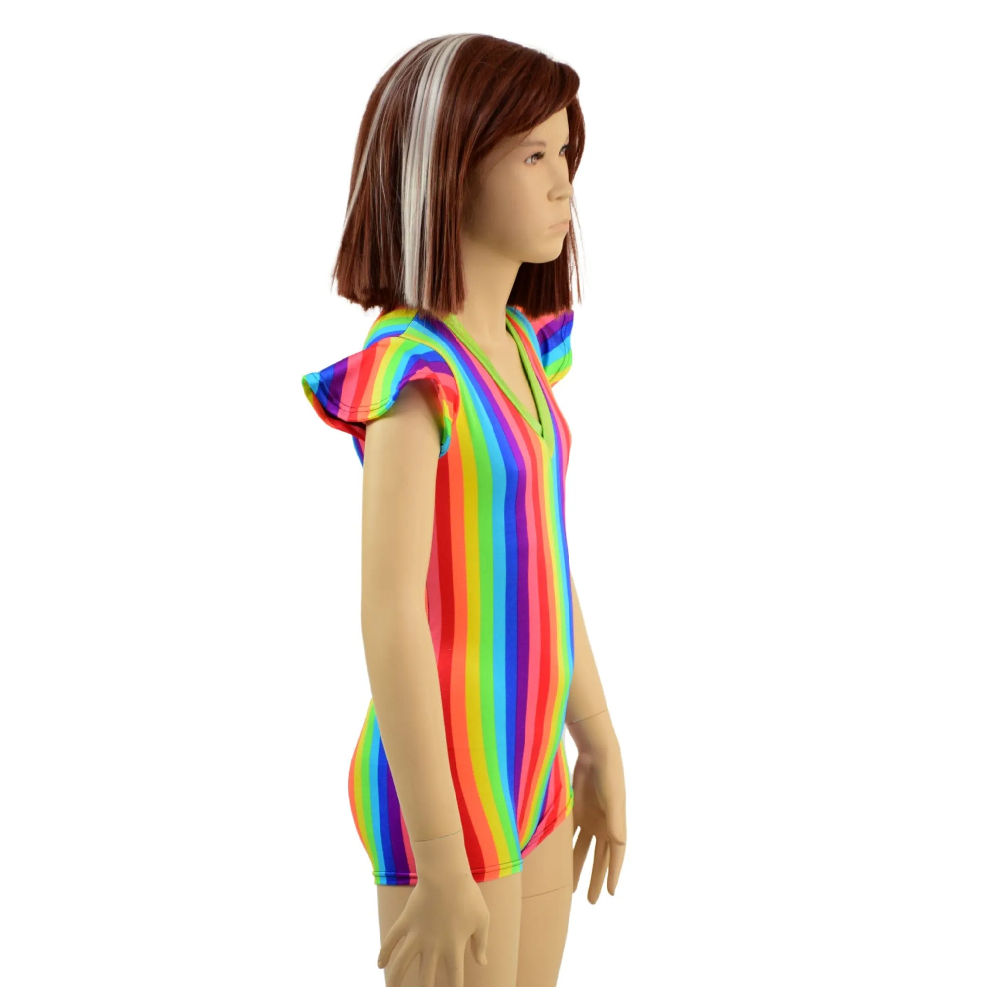 Kids Rainbow Striped Romper with Flip Sleeves