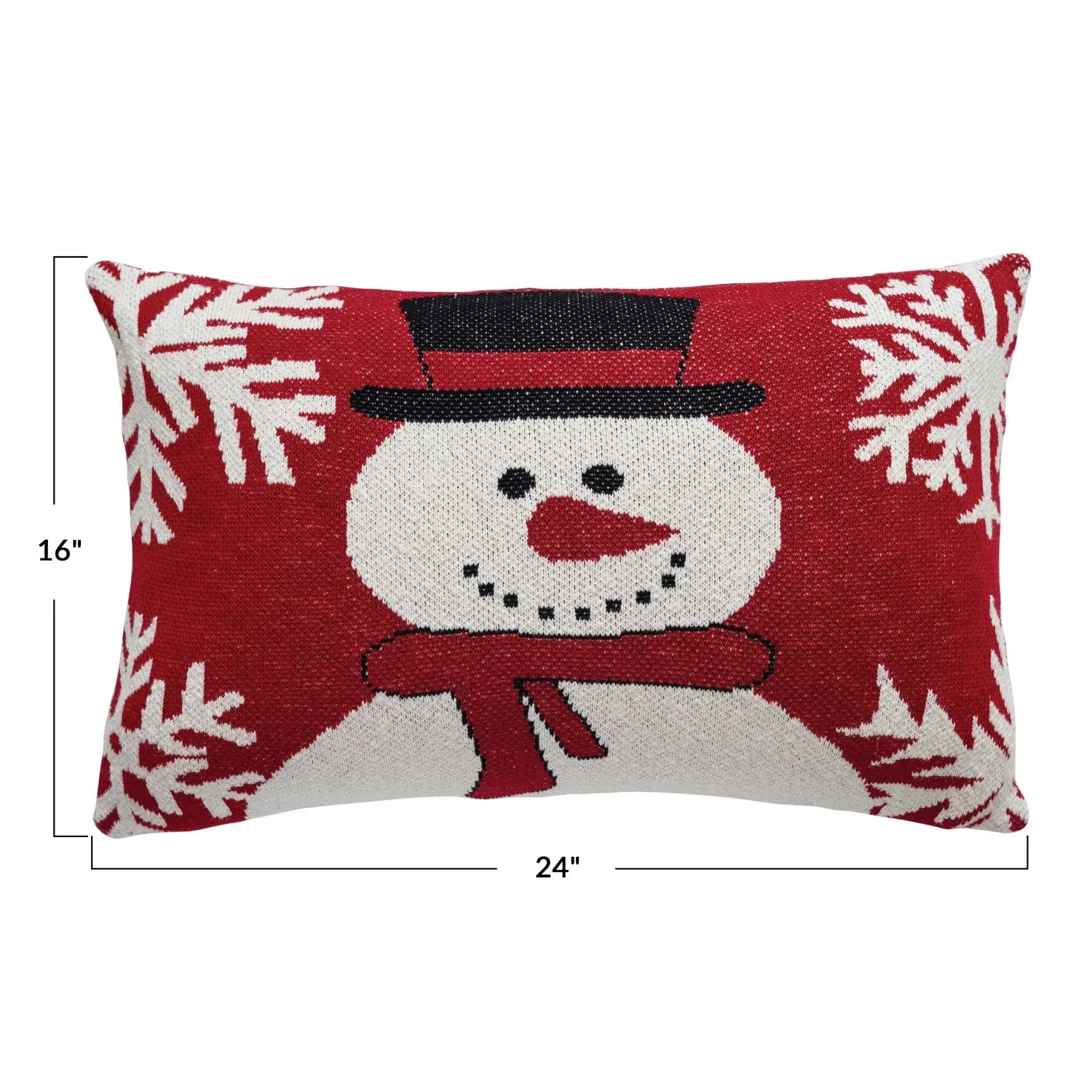 Knit Chenille Pillow w/ Snowman & Snowflakes, Red, White & Black