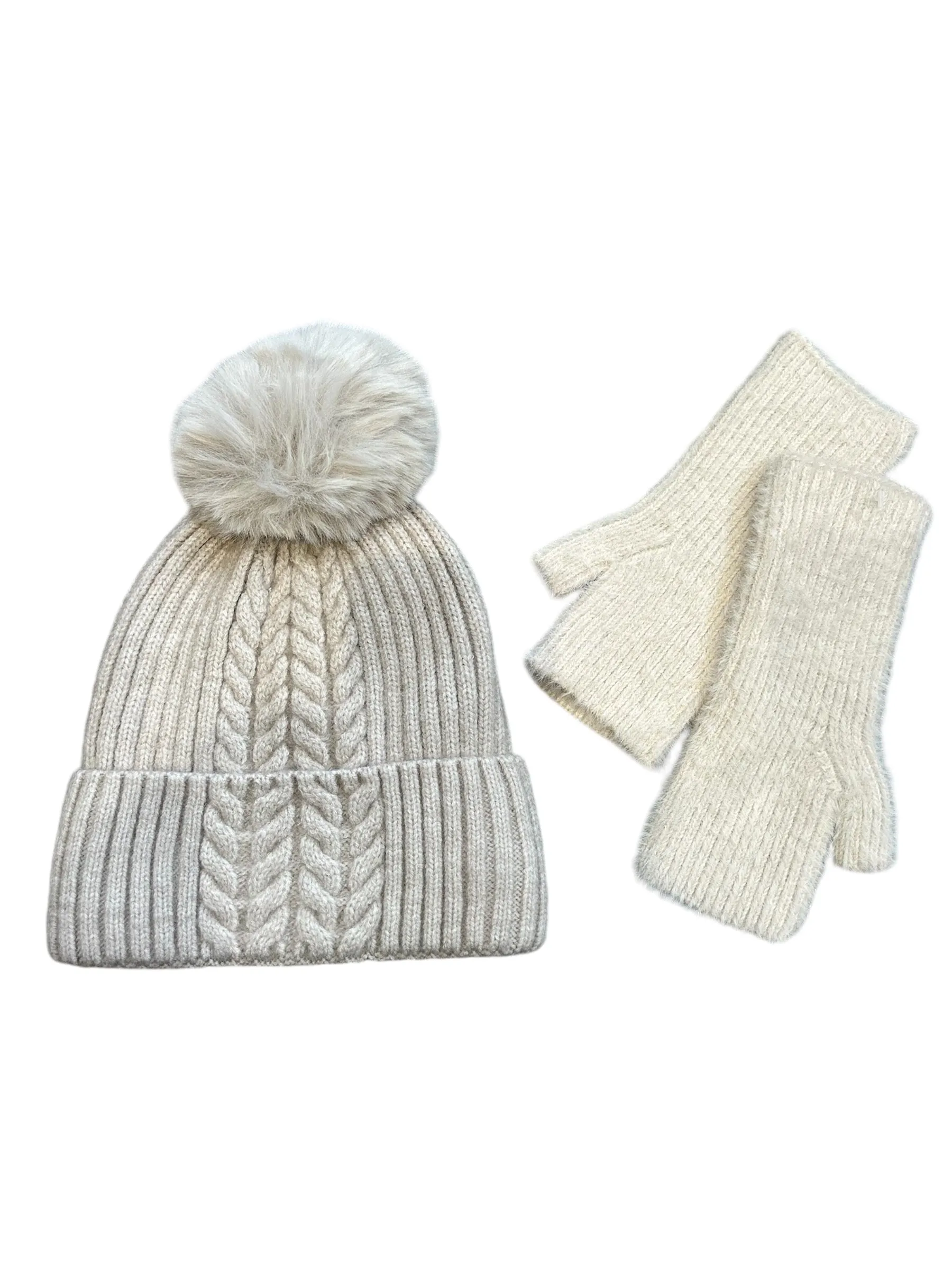 Knit Fleece Lined Pom Hat | Cream