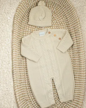 Knitted Romper & Hat - Taupe