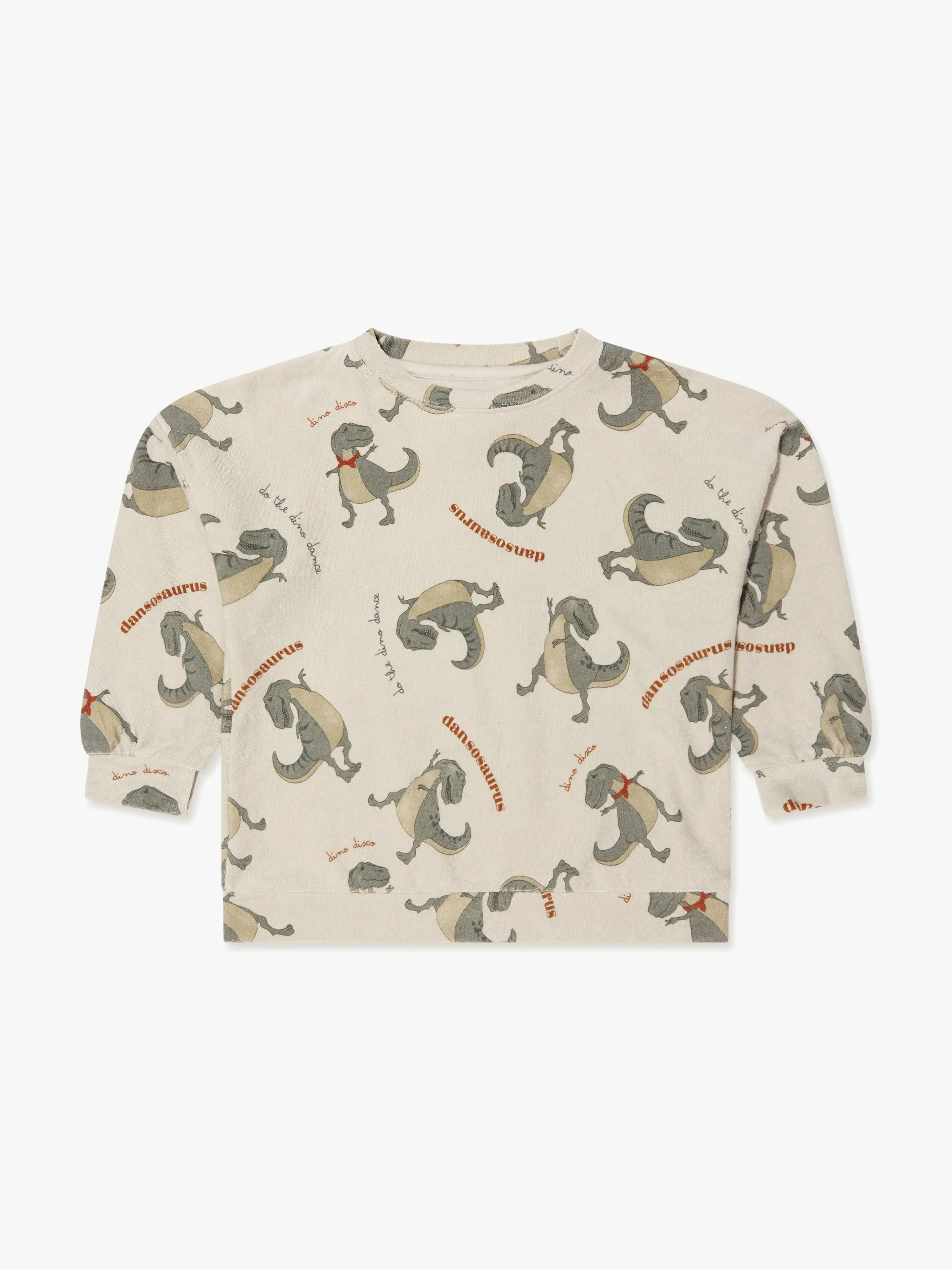 Konges Slojd Boys Organic Cotton Itty Dinosaur Sweatshirt in Cream