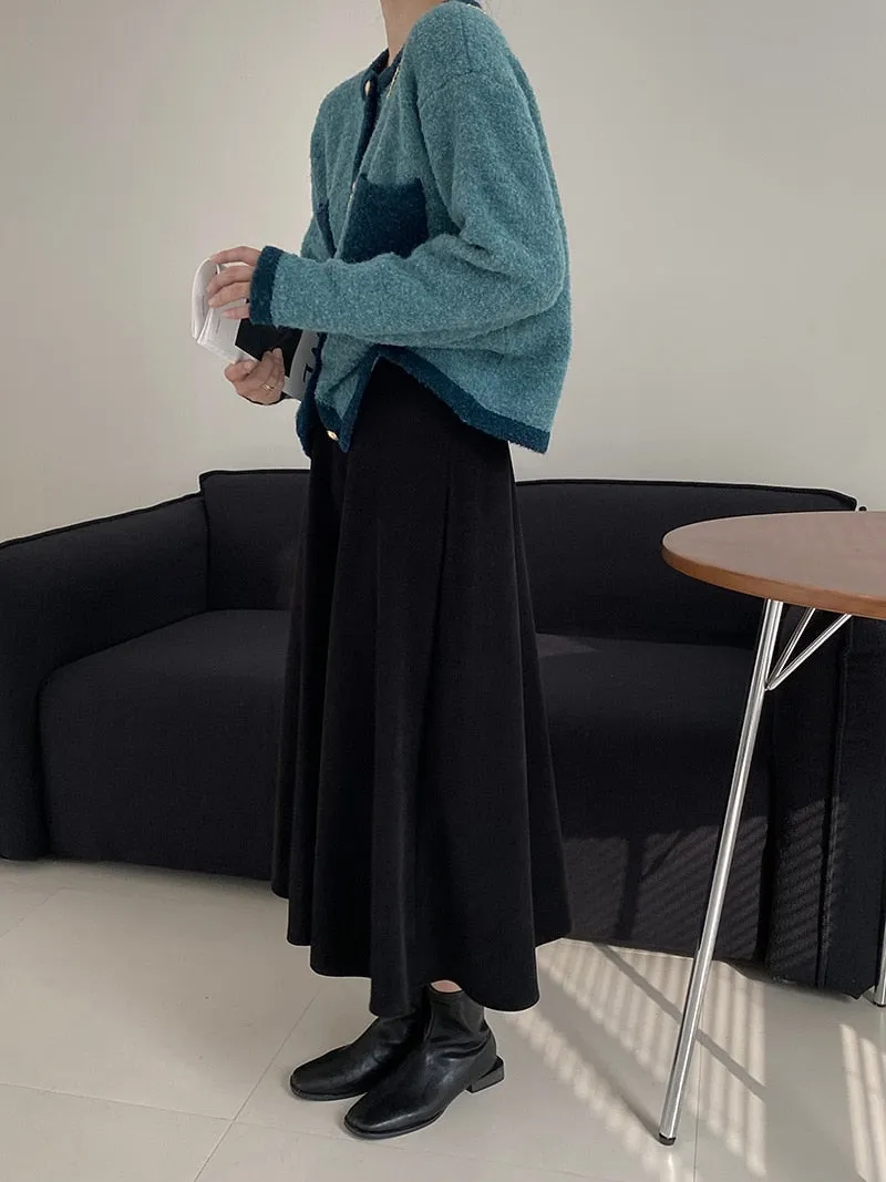 [Korean Style] Contrast Color Round Neck Cardigan