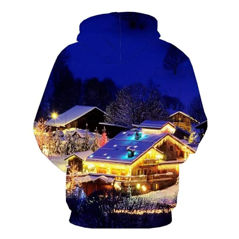 Landscape Sweatshirts men House 3d Printed Snow Hooded Casual Christmas Hoody Anime