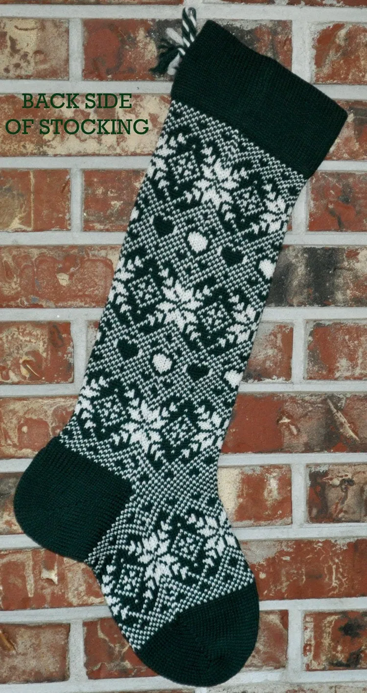 Large Personalized Knit Wool Christmas Stockings - Snowflakes and Hearts Matching Pair