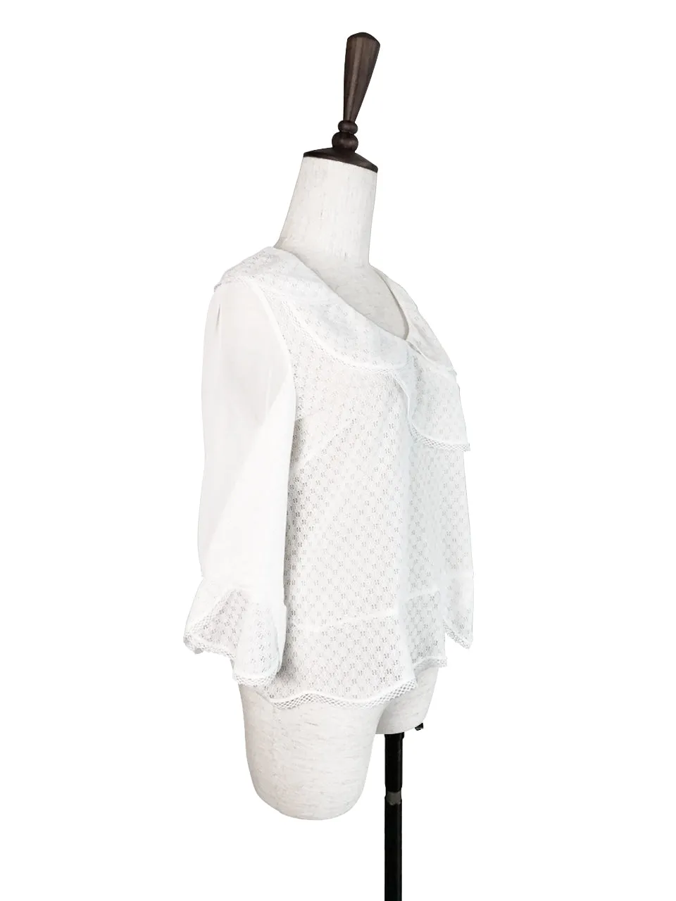 Last Chance! White Petal Collar Peplum Hem Lacy Blouse