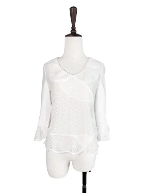 Last Chance! White Petal Collar Peplum Hem Lacy Blouse