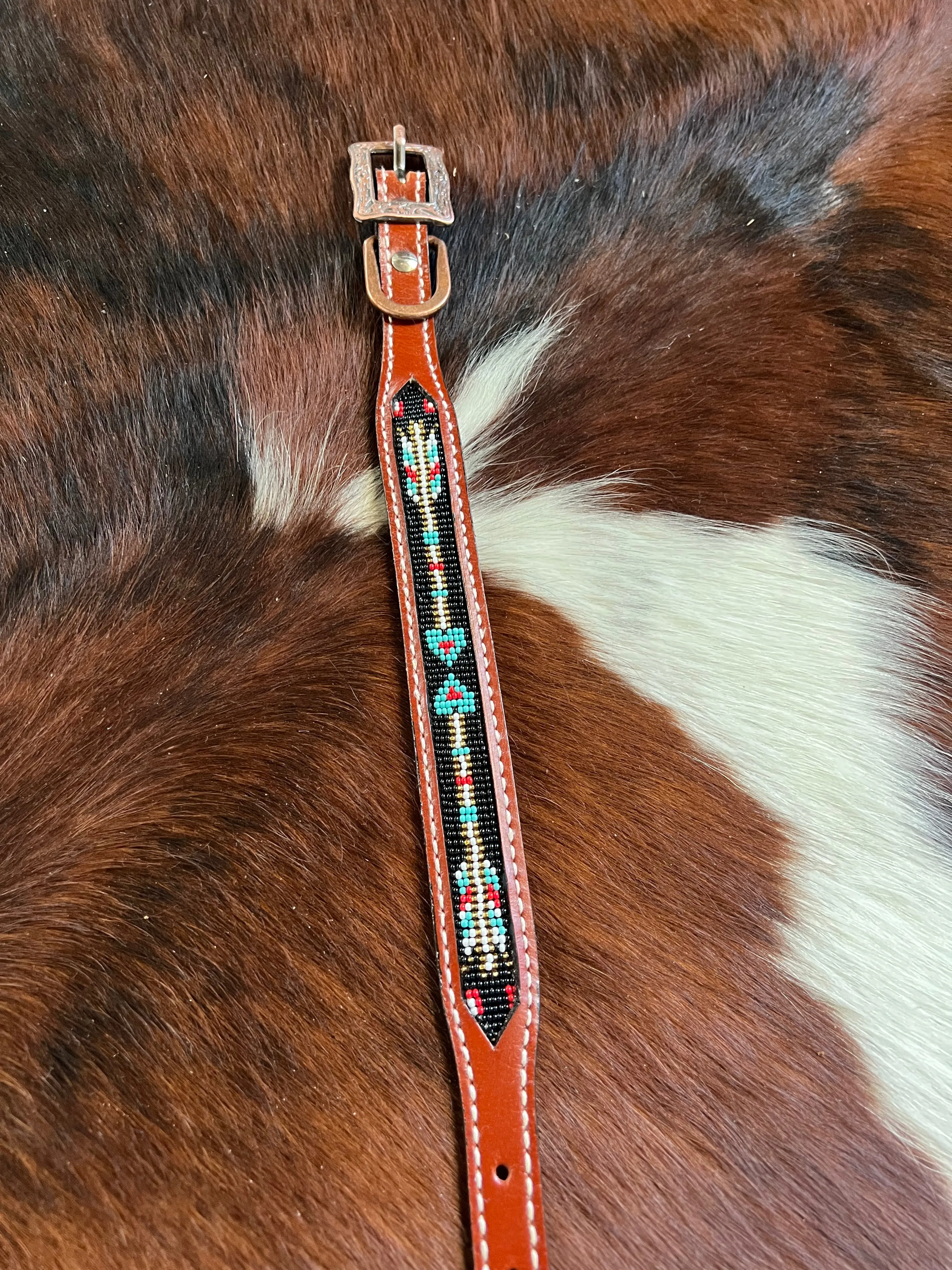 Leather Beaded Arrow Inlay Dog Collar