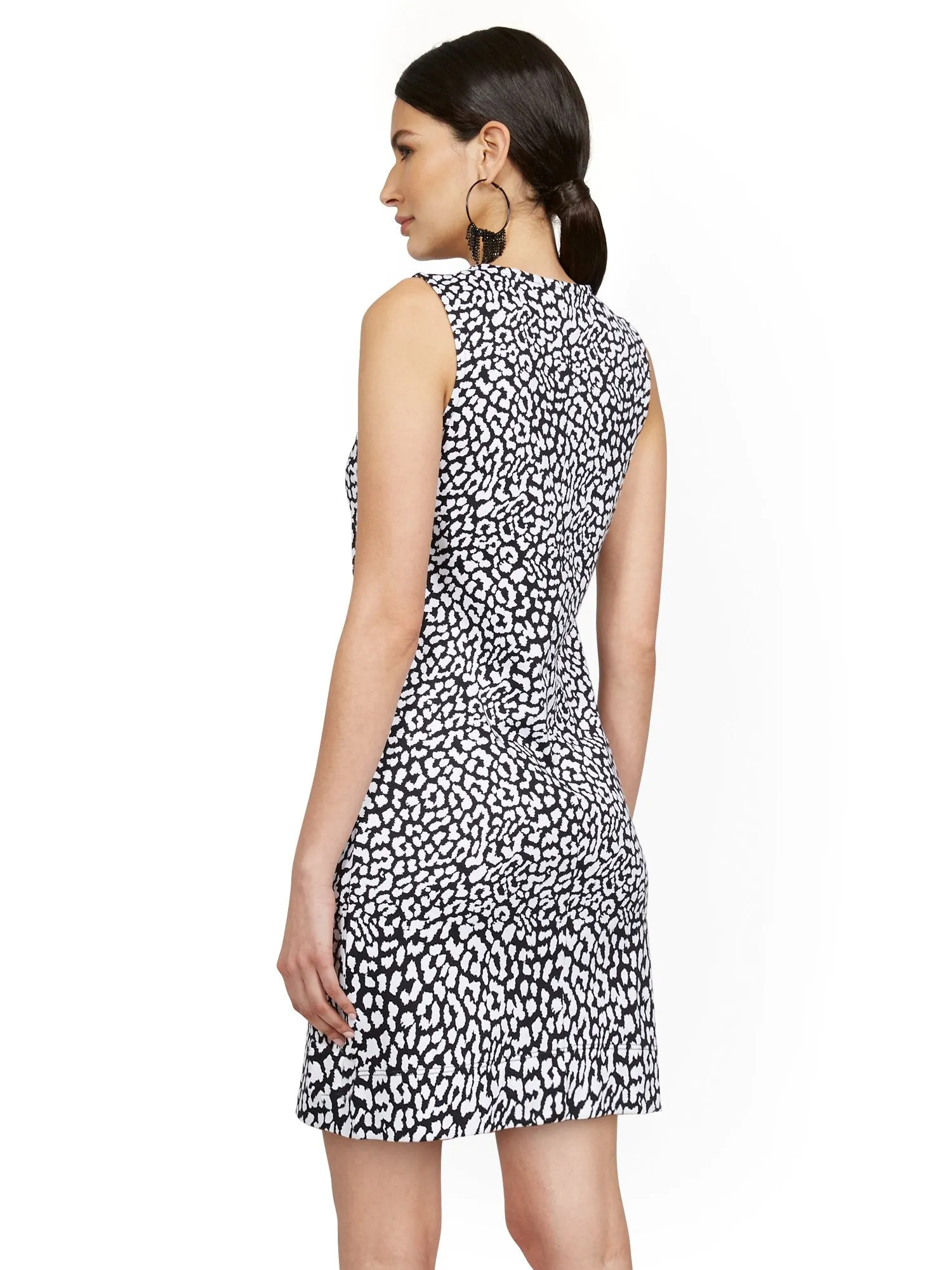 Leopard-Print Split-Neck Shift Dress - City Knits