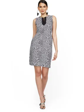 Leopard-Print Split-Neck Shift Dress - City Knits