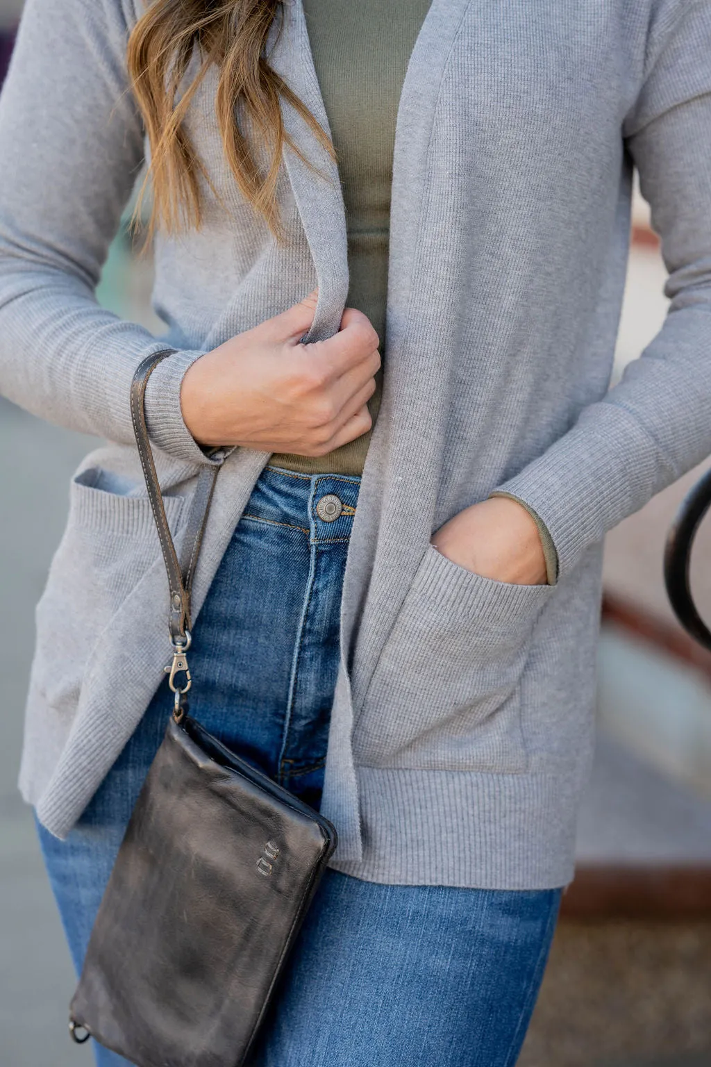 Lightweight Waffled Pocket Cardigan