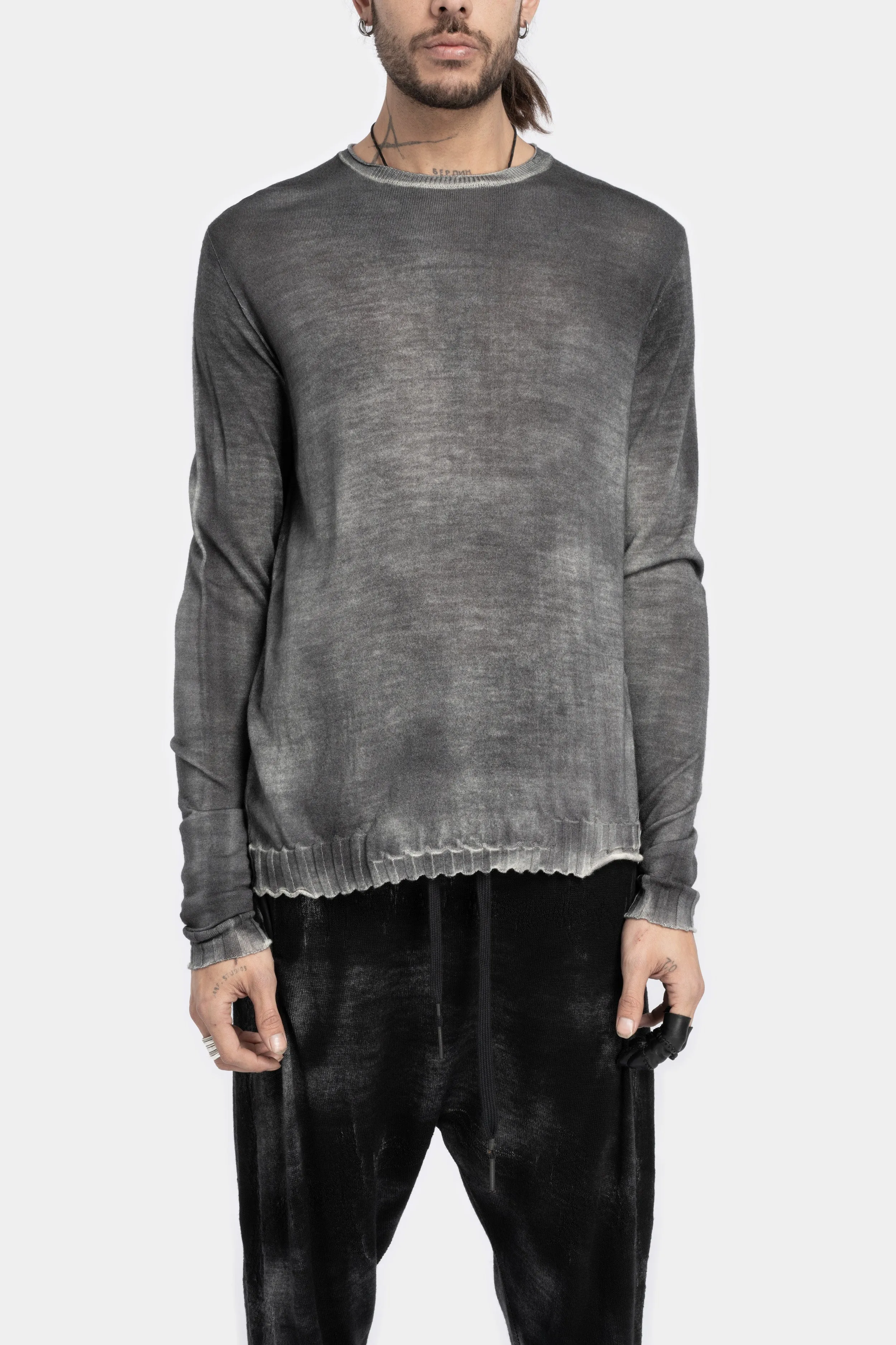 Lightweight wool knit sweater, Black spray