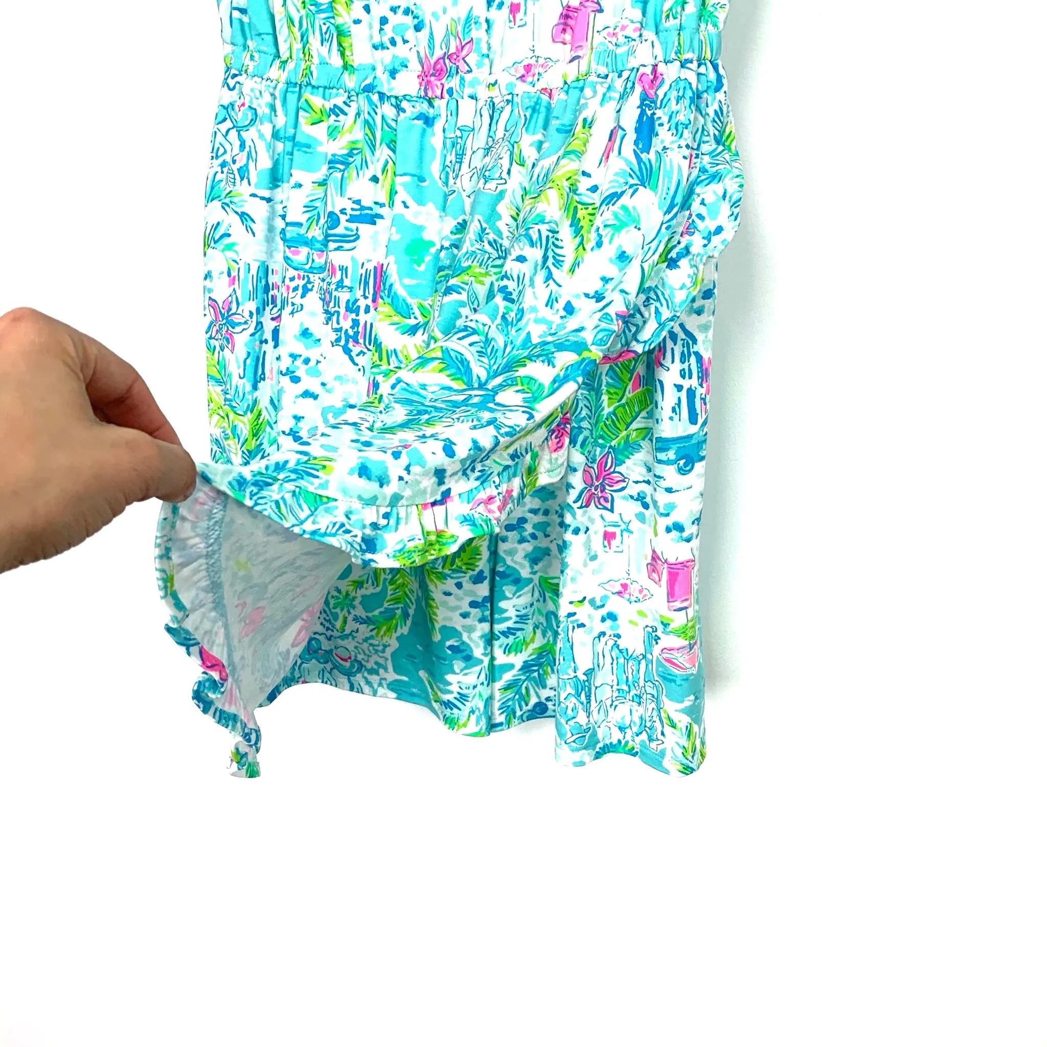 Lilly Pulitzer What A Lovely Place Analee Faux Wrap Ruffle Romper- Size S