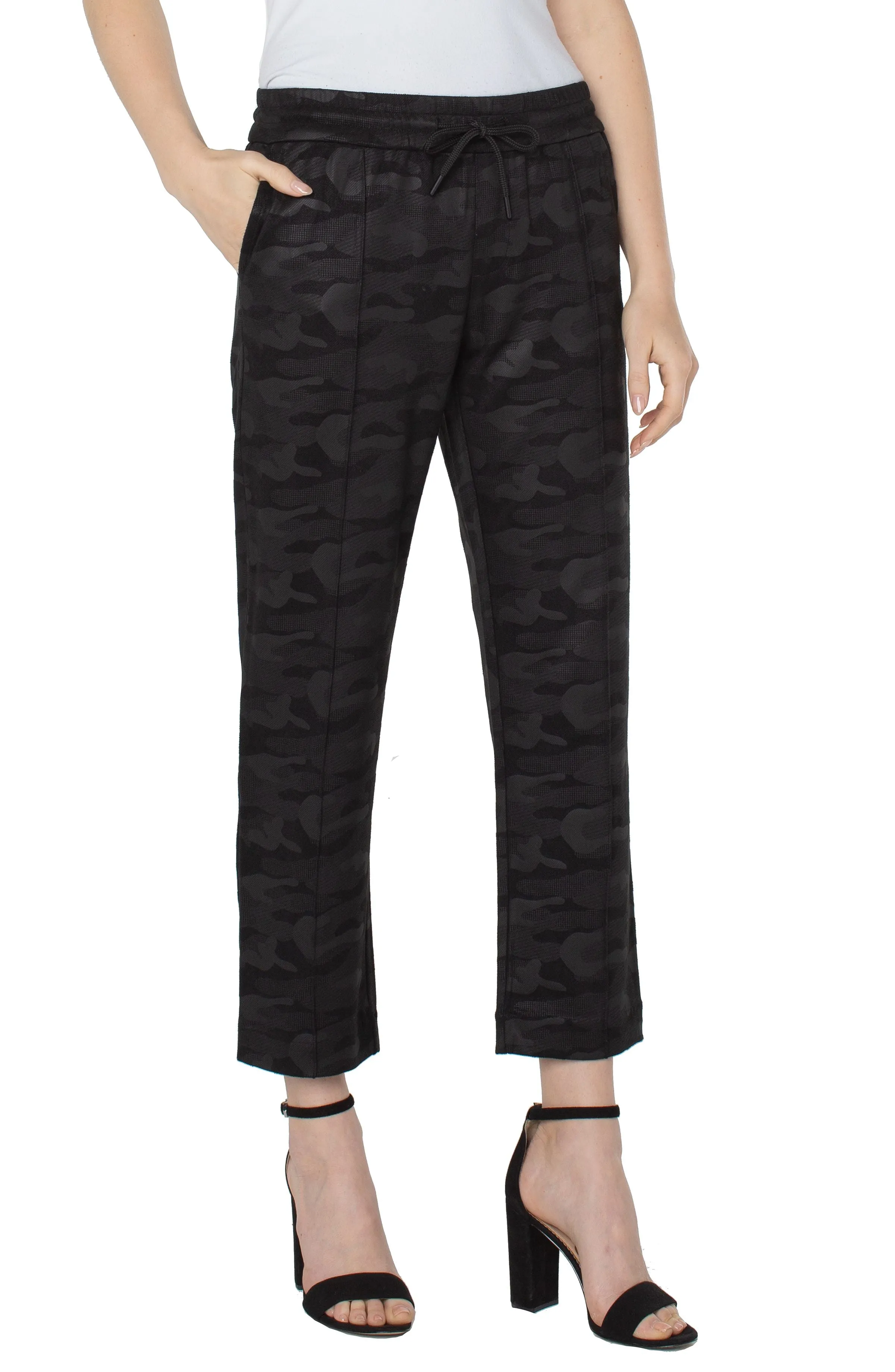 Liverpool Pull on Ankle Trouser Pant w/ Pin Tucks (Black Camo)