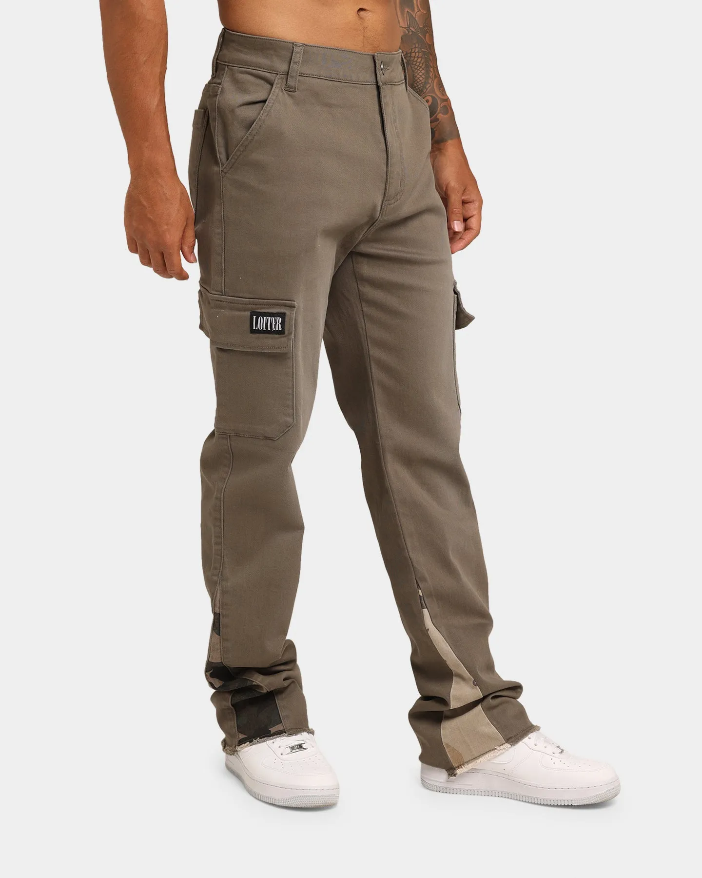 Loiter Tracker Flare Cargo Pants Khaki Camo