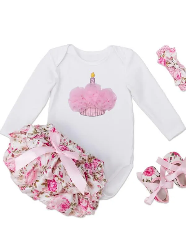 Long Sleeve Baby Romper Roses Pattern Shorts Set