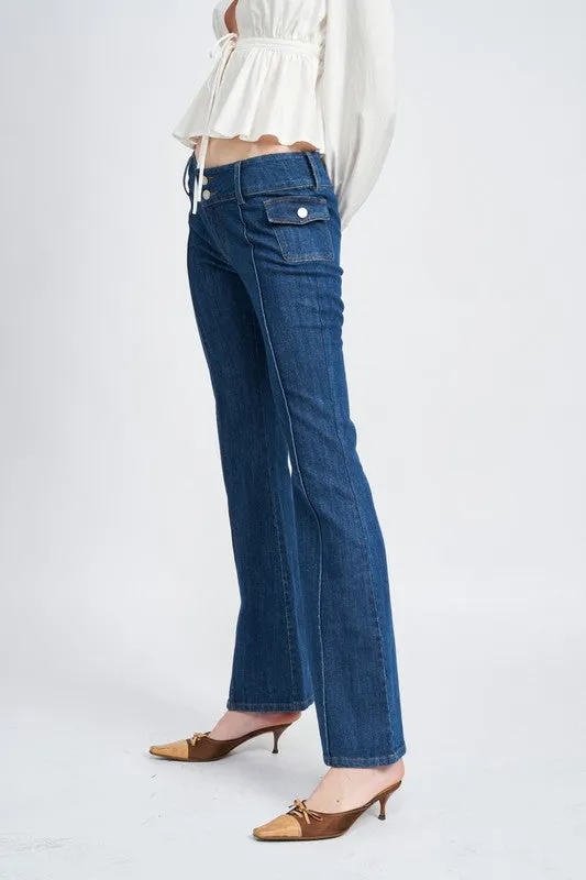 LOW WAIST DENIM FLARED PANTS