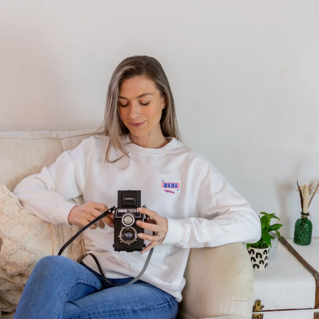 Mama Banner Embroidered Personalised White Sweatshirt