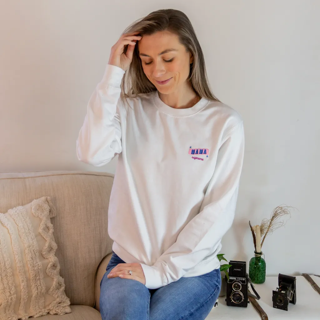 Mama Banner Embroidered Personalised White Sweatshirt