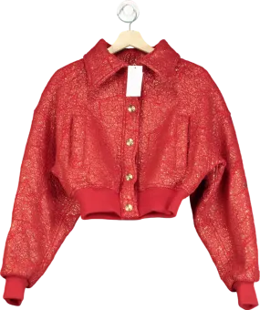 Mariam Al Sibai Red Textured Cropped Bomber Jacket UK XS/S