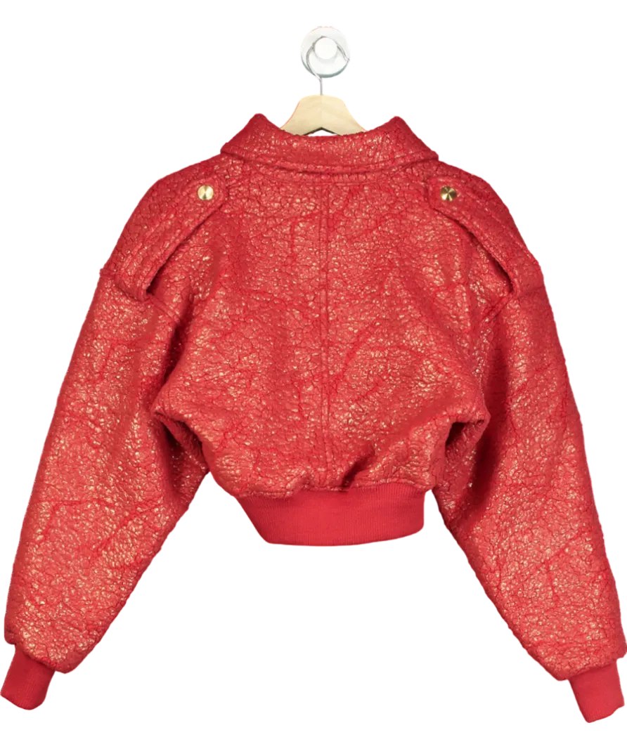 Mariam Al Sibai Red Textured Cropped Bomber Jacket UK XS/S