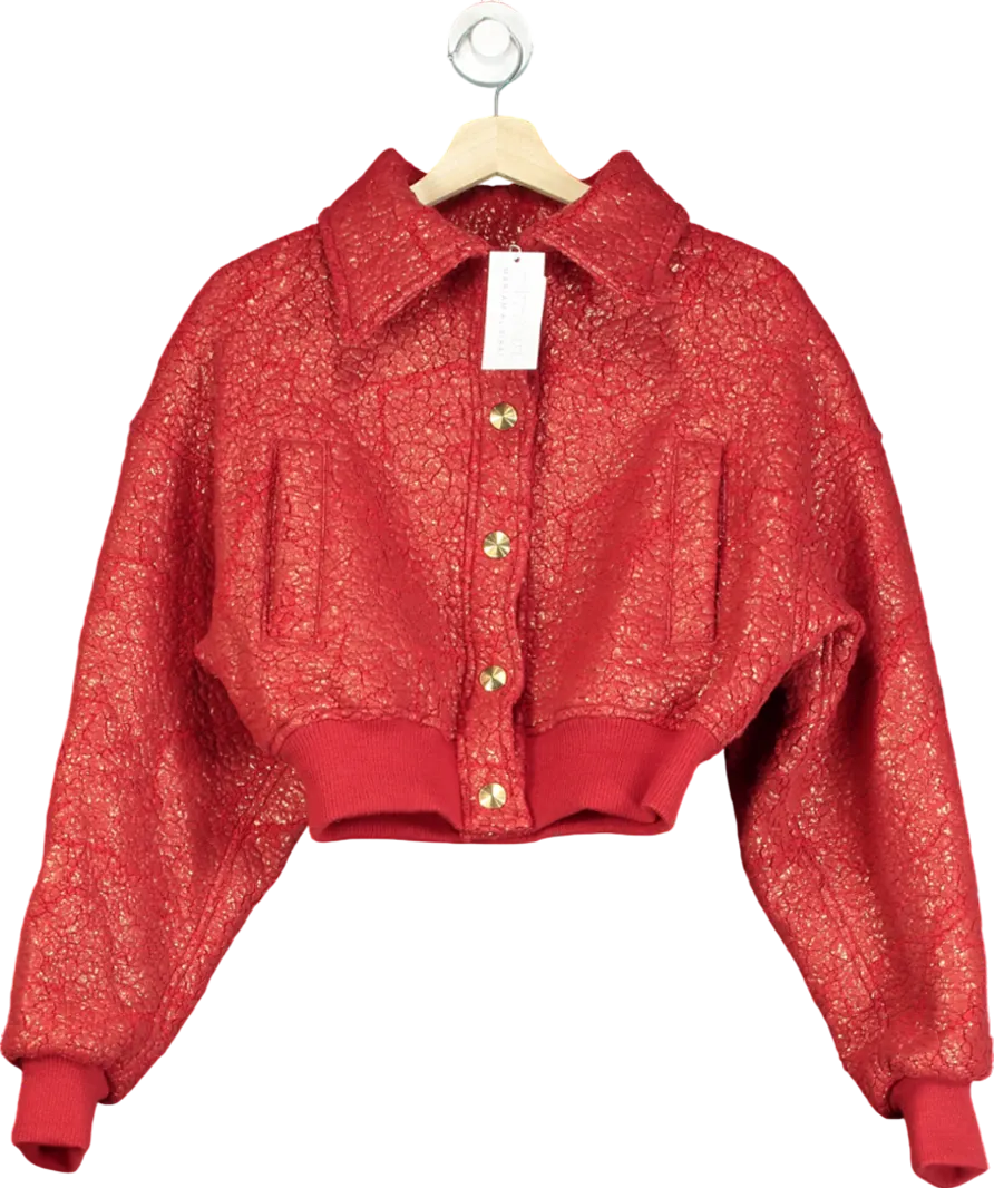 Mariam Al Sibai Red Textured Cropped Bomber Jacket UK XS/S