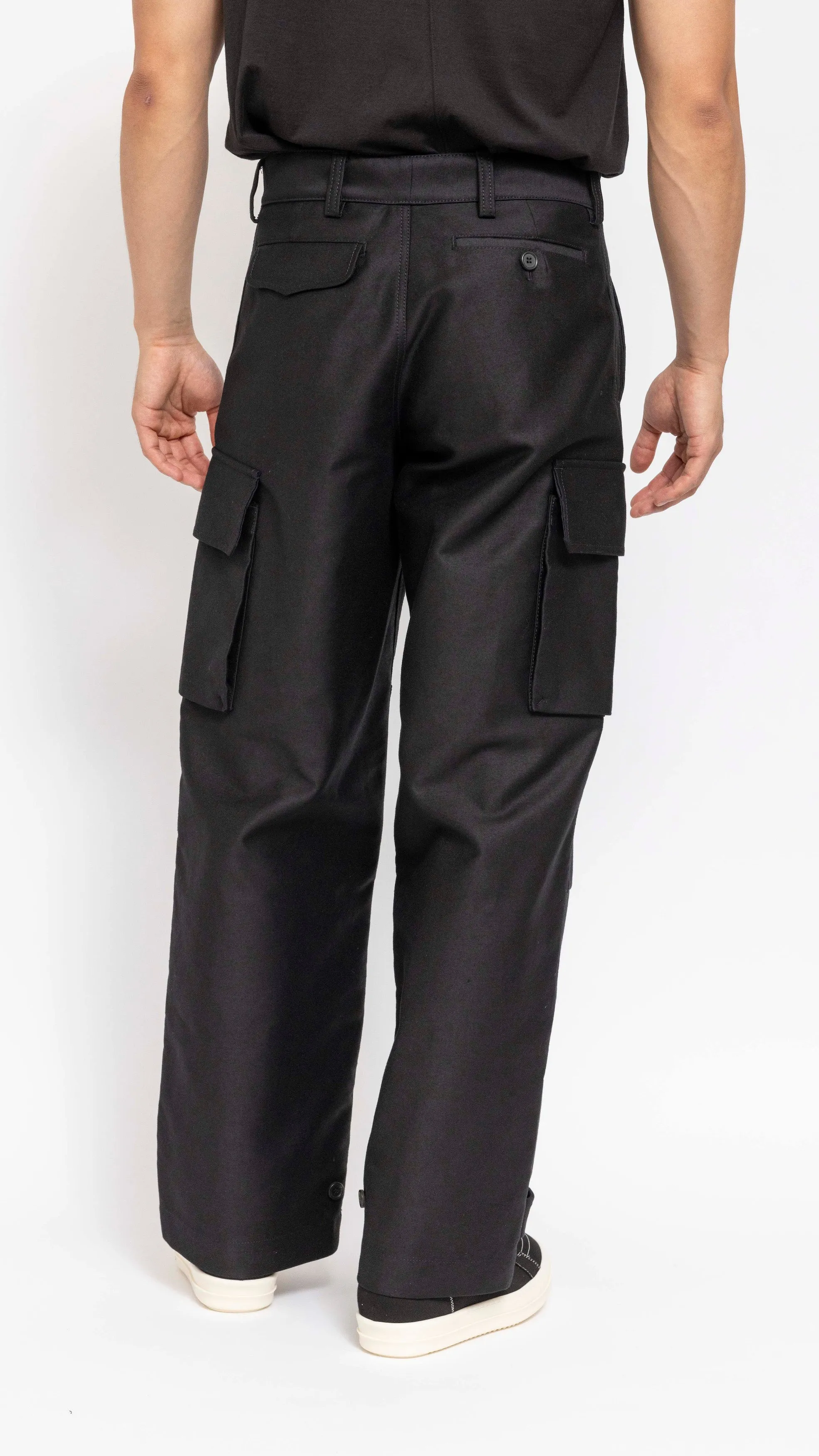 MARNI BLACK COTTON SATIN CARGO PANTS