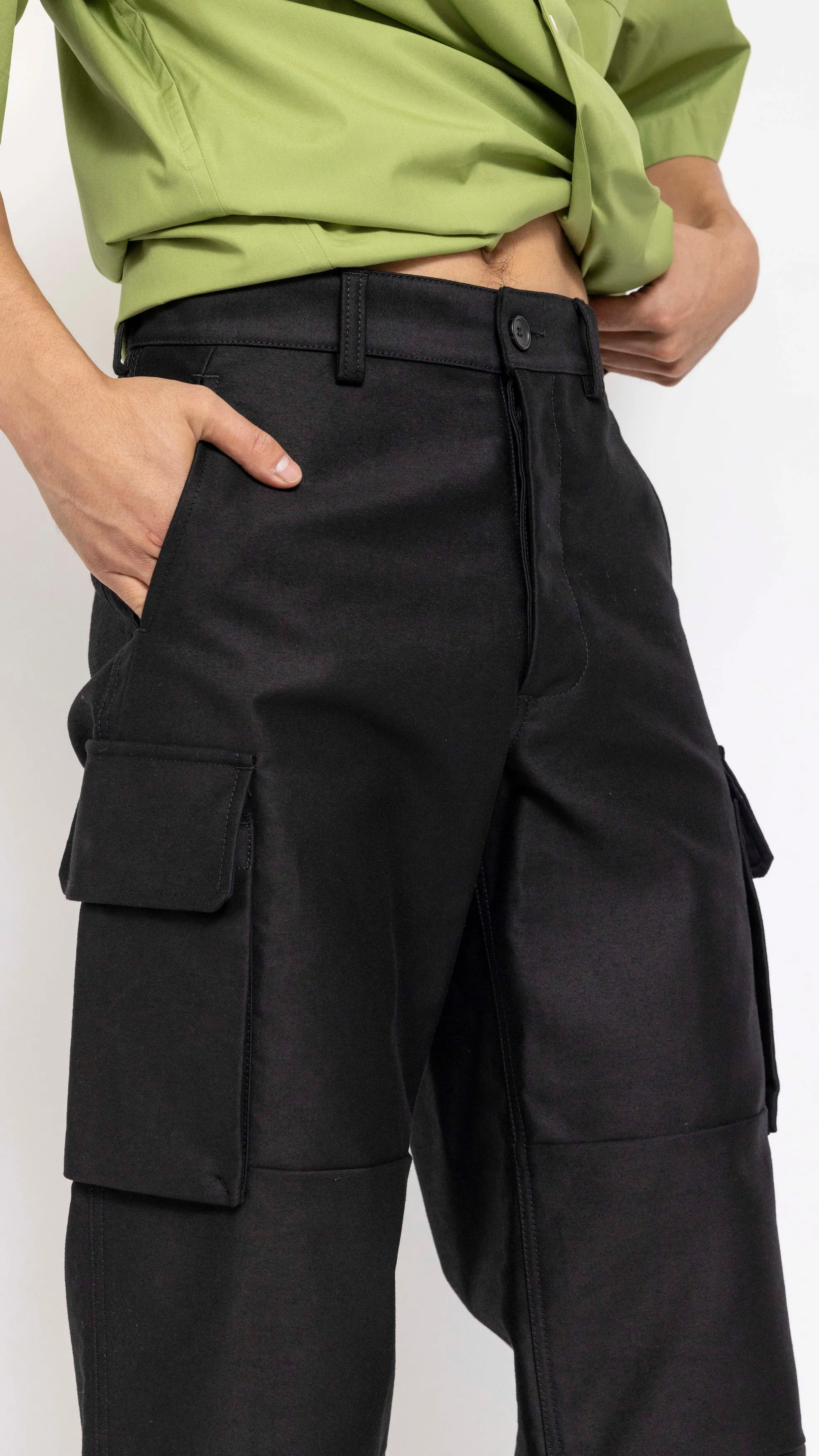 MARNI BLACK COTTON SATIN CARGO PANTS