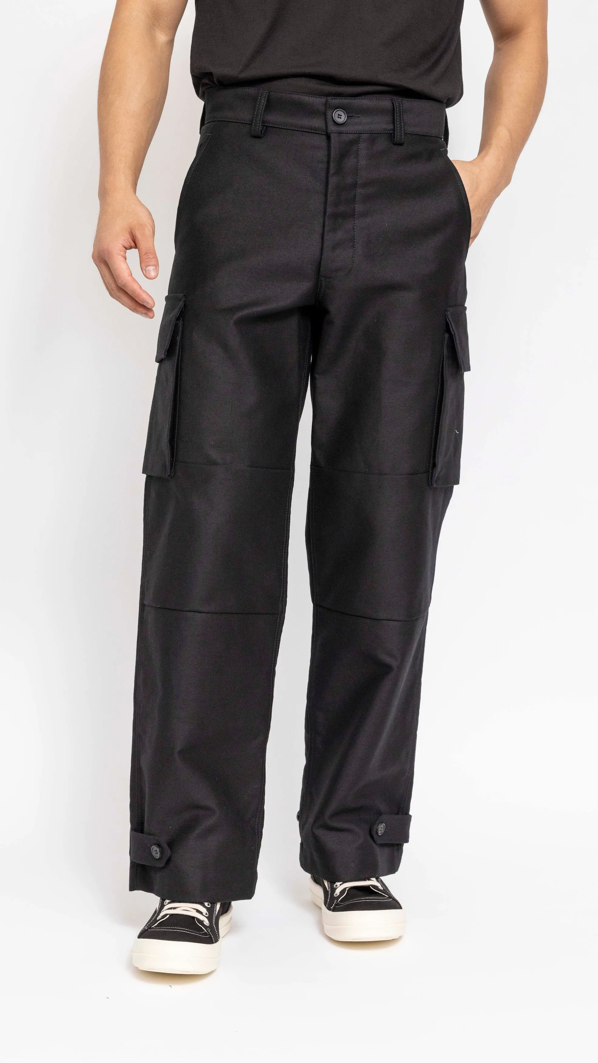 MARNI BLACK COTTON SATIN CARGO PANTS