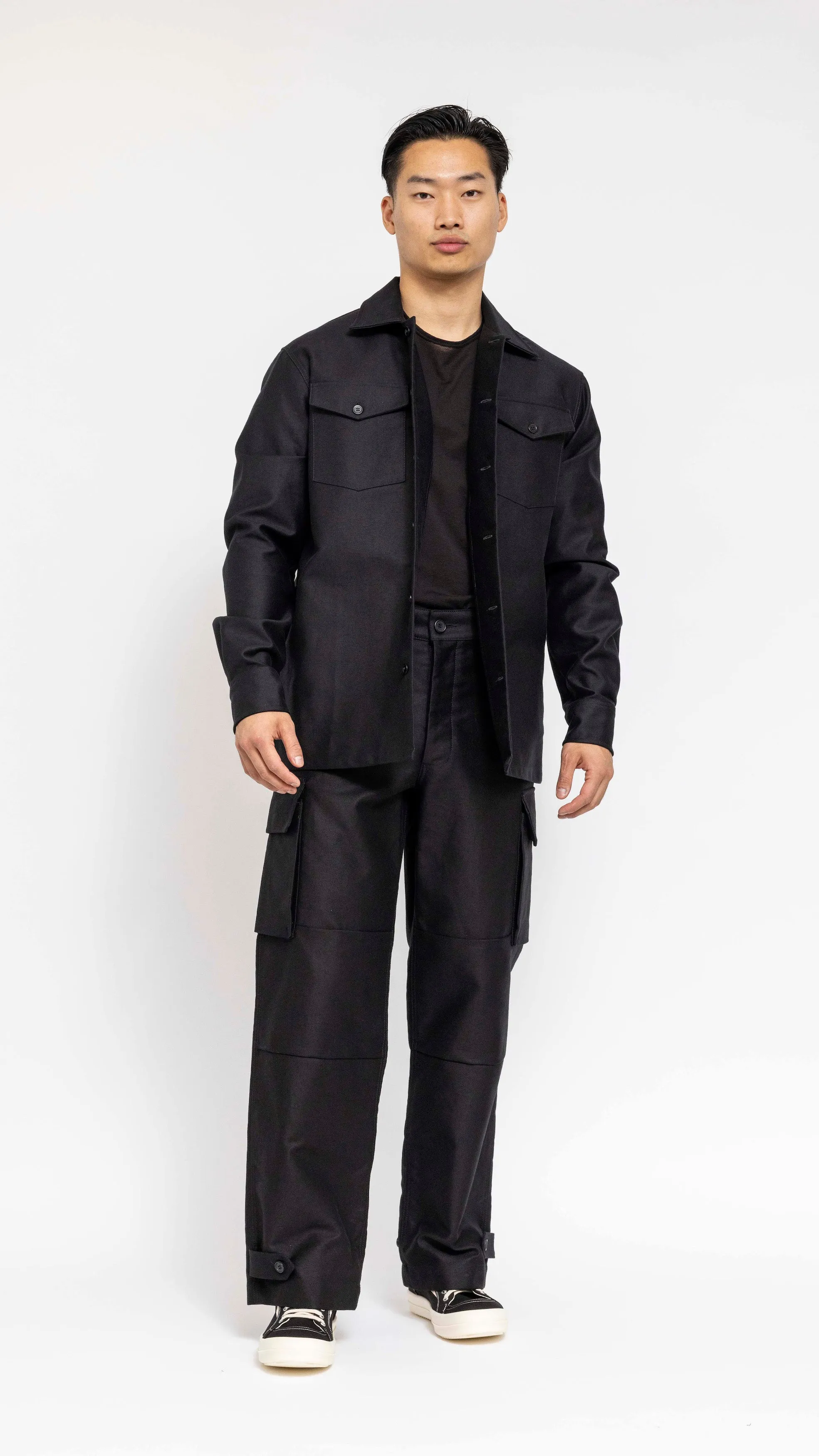 MARNI BLACK COTTON SATIN CARGO PANTS