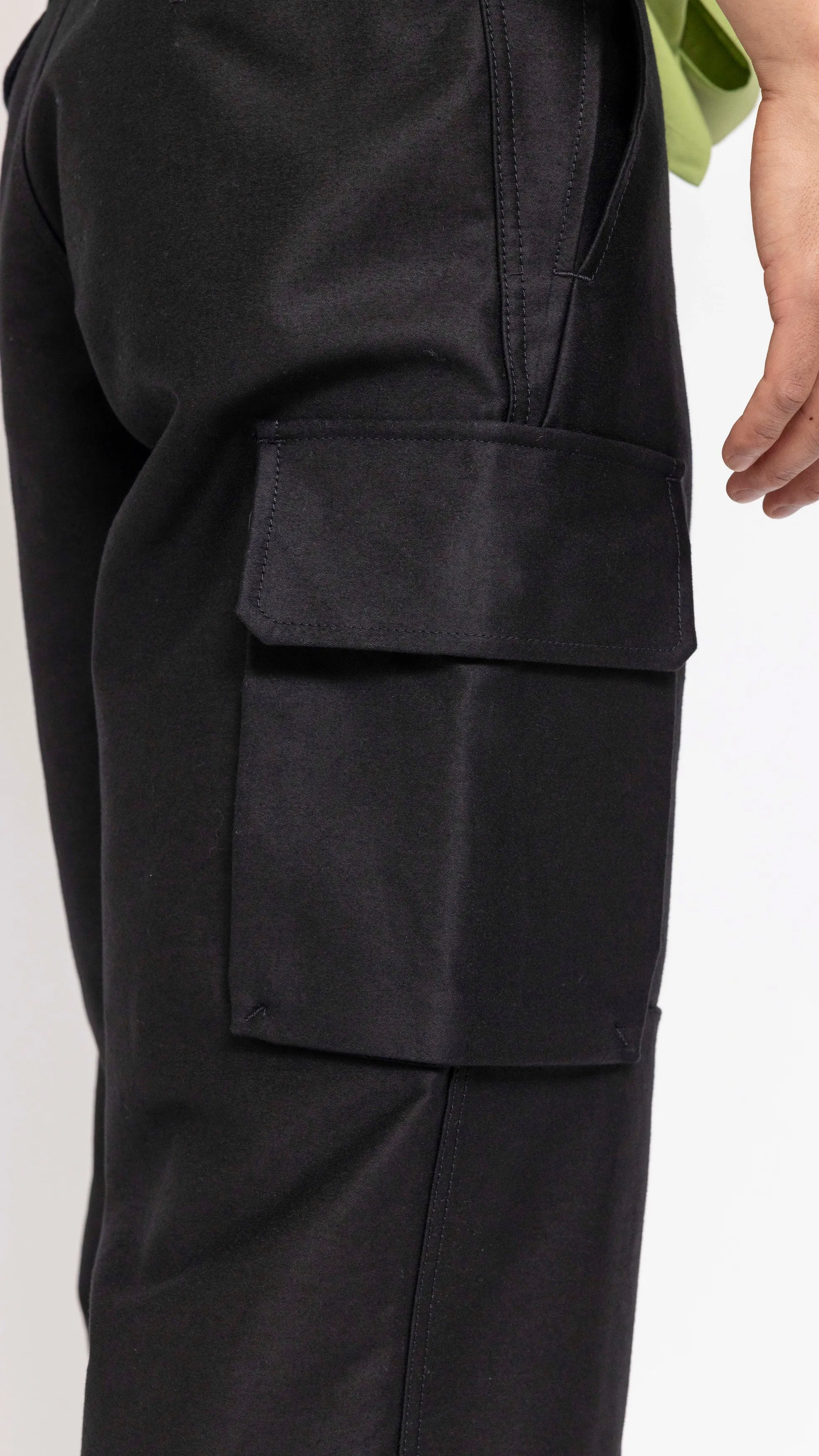 MARNI BLACK COTTON SATIN CARGO PANTS