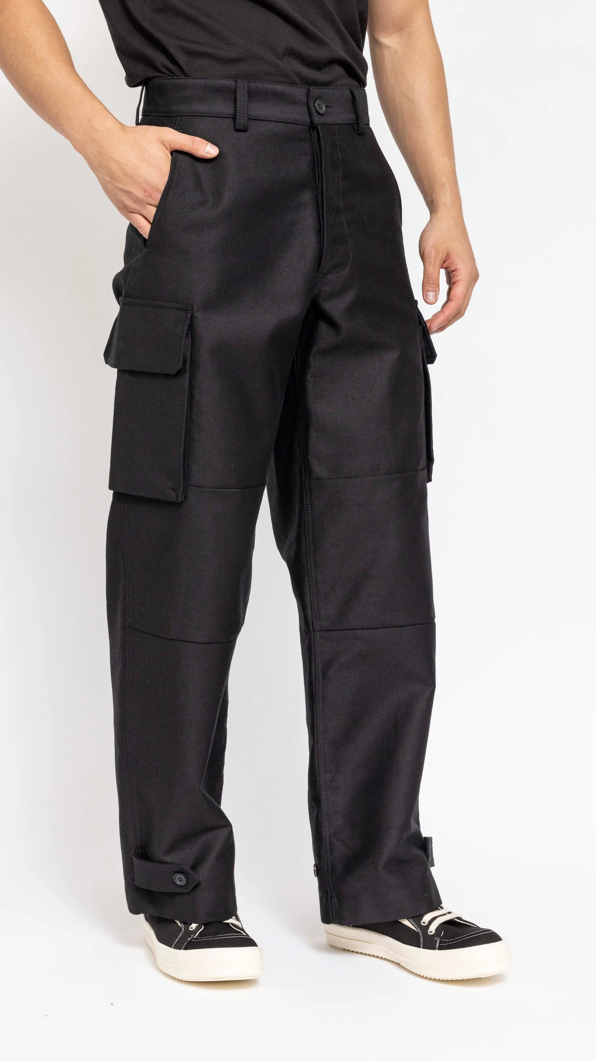 MARNI BLACK COTTON SATIN CARGO PANTS